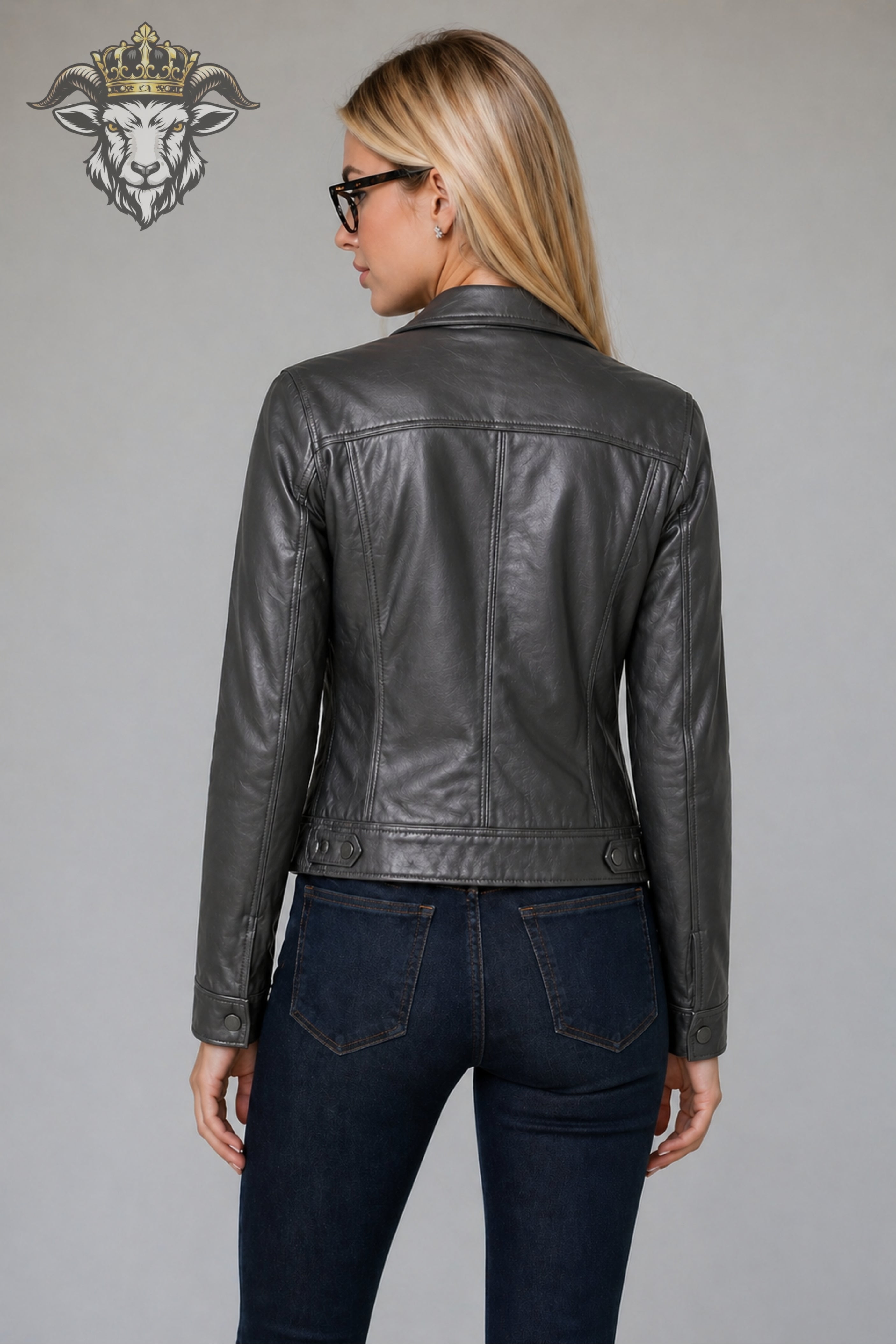 Women’s Charcoal Real Leather Trucker Jacket