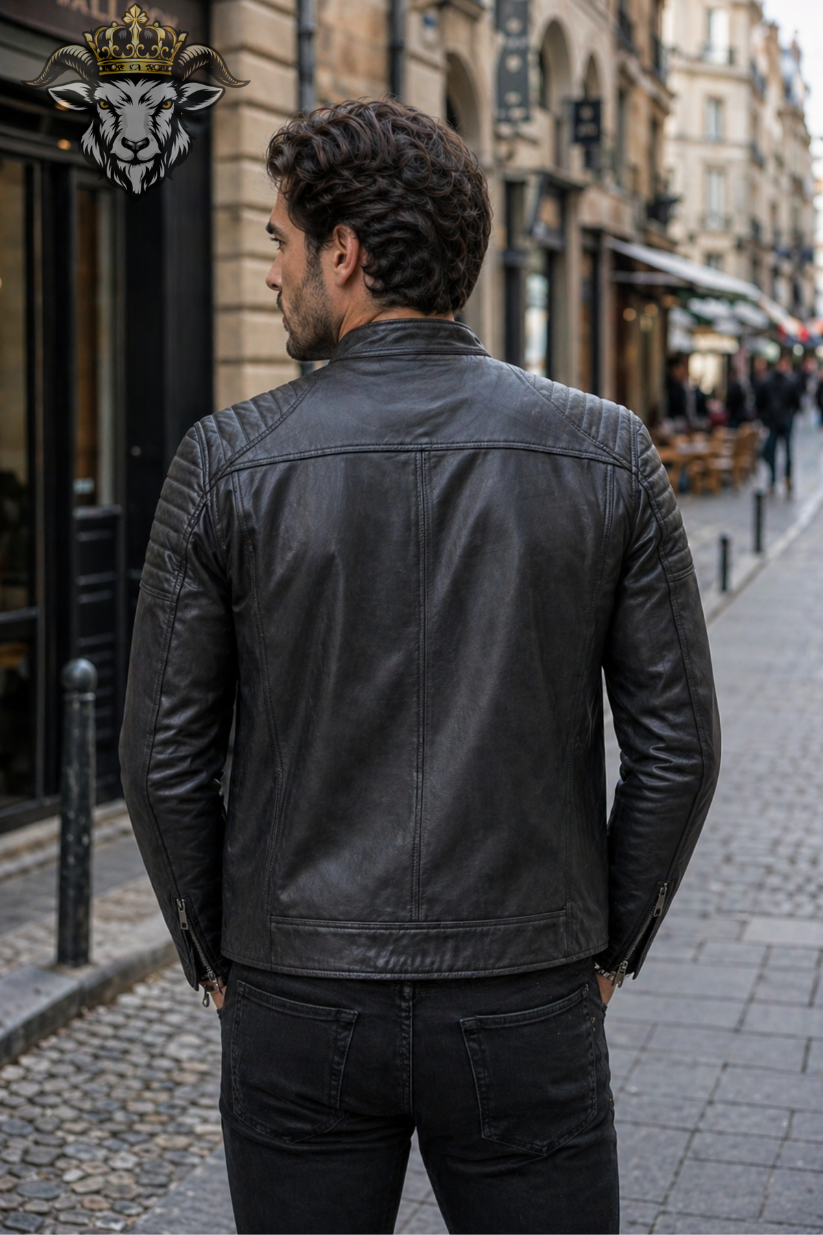 Men's Charcoal Real Leather Biker Jacket, Slim Fit Cafe Racer Moto Jacket, PLANIO Motorcycle Jacket, Men's Gray Leather Jacket