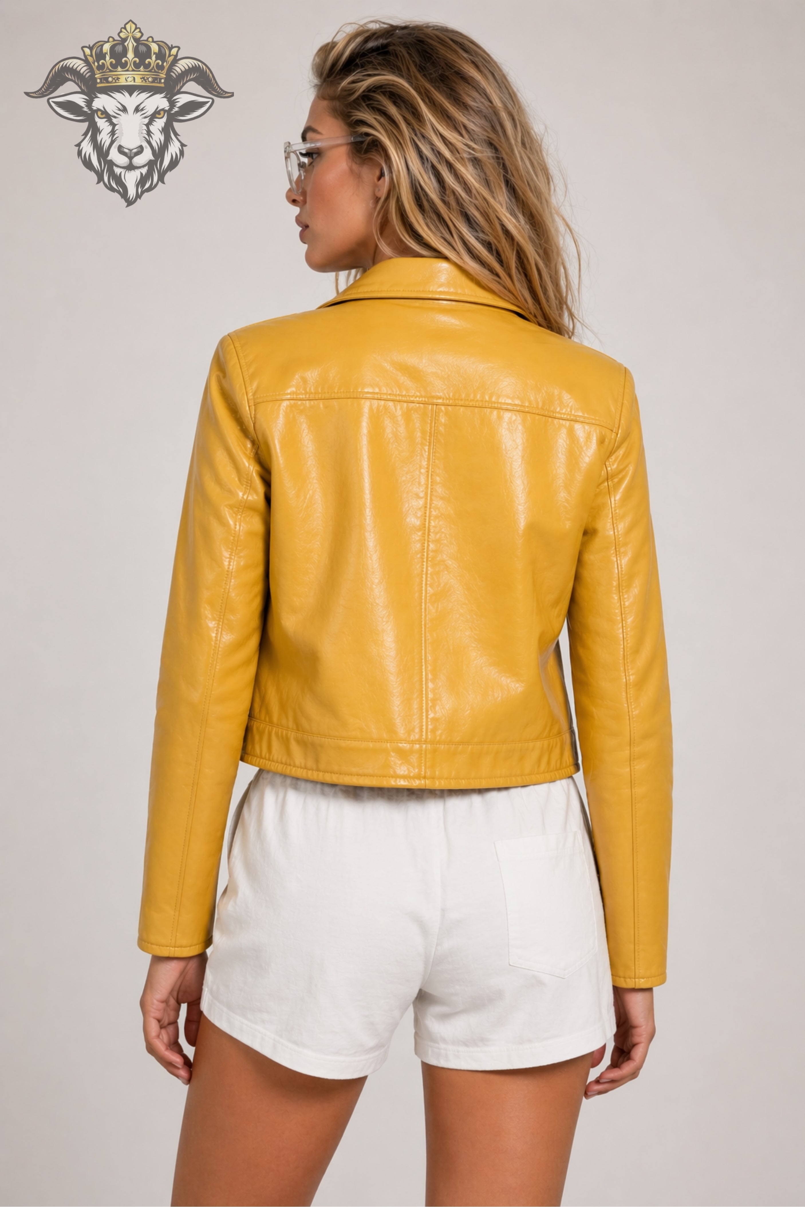 Women’s Yellow Real Leather Cropped Jacket