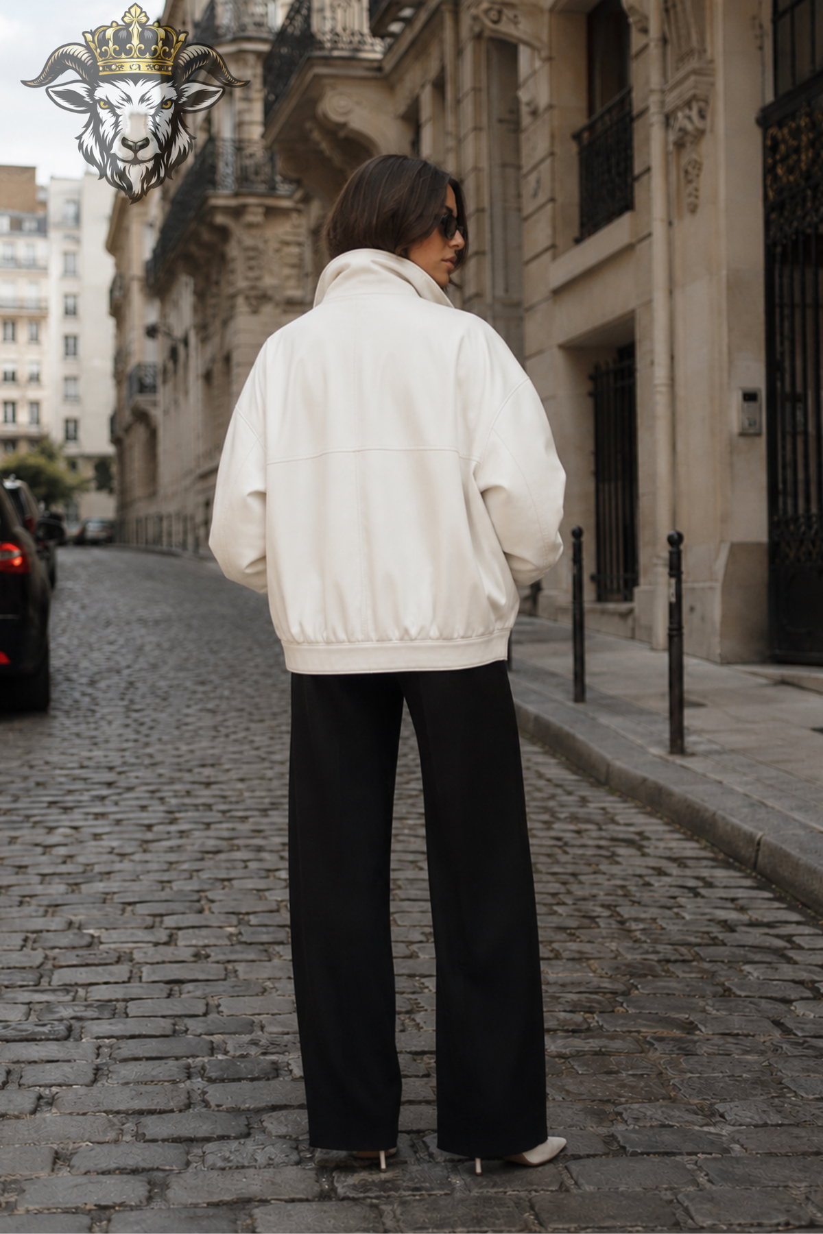 Women's White Oversized Bomber Jacket, Relaxed Fit Zip Up Outerwear, Structured Collar Streetwear Jacket, Minimalist Fashion Coat