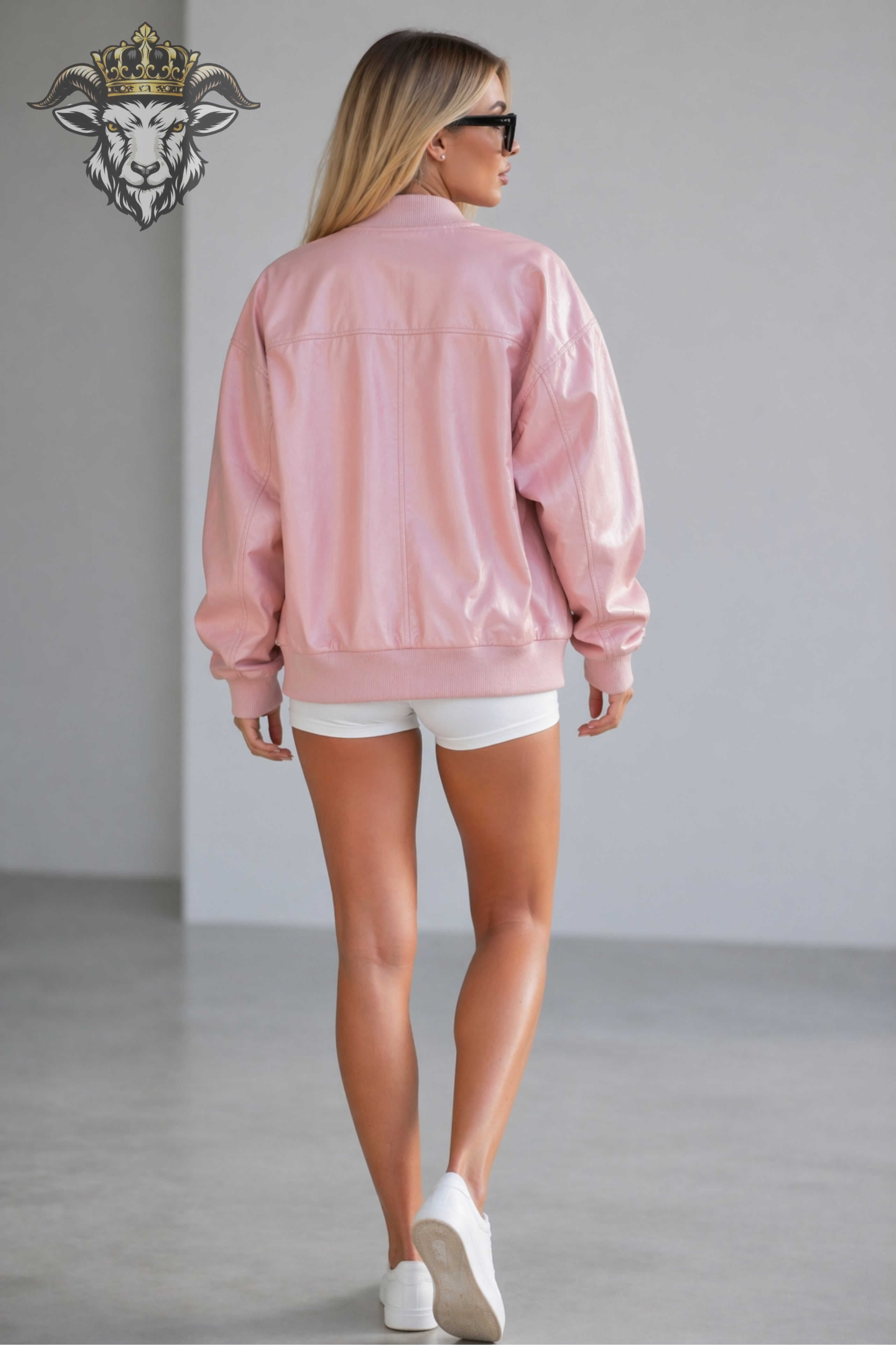 Women’s Baby Pink Oversize Real Leather Bomber Jacket