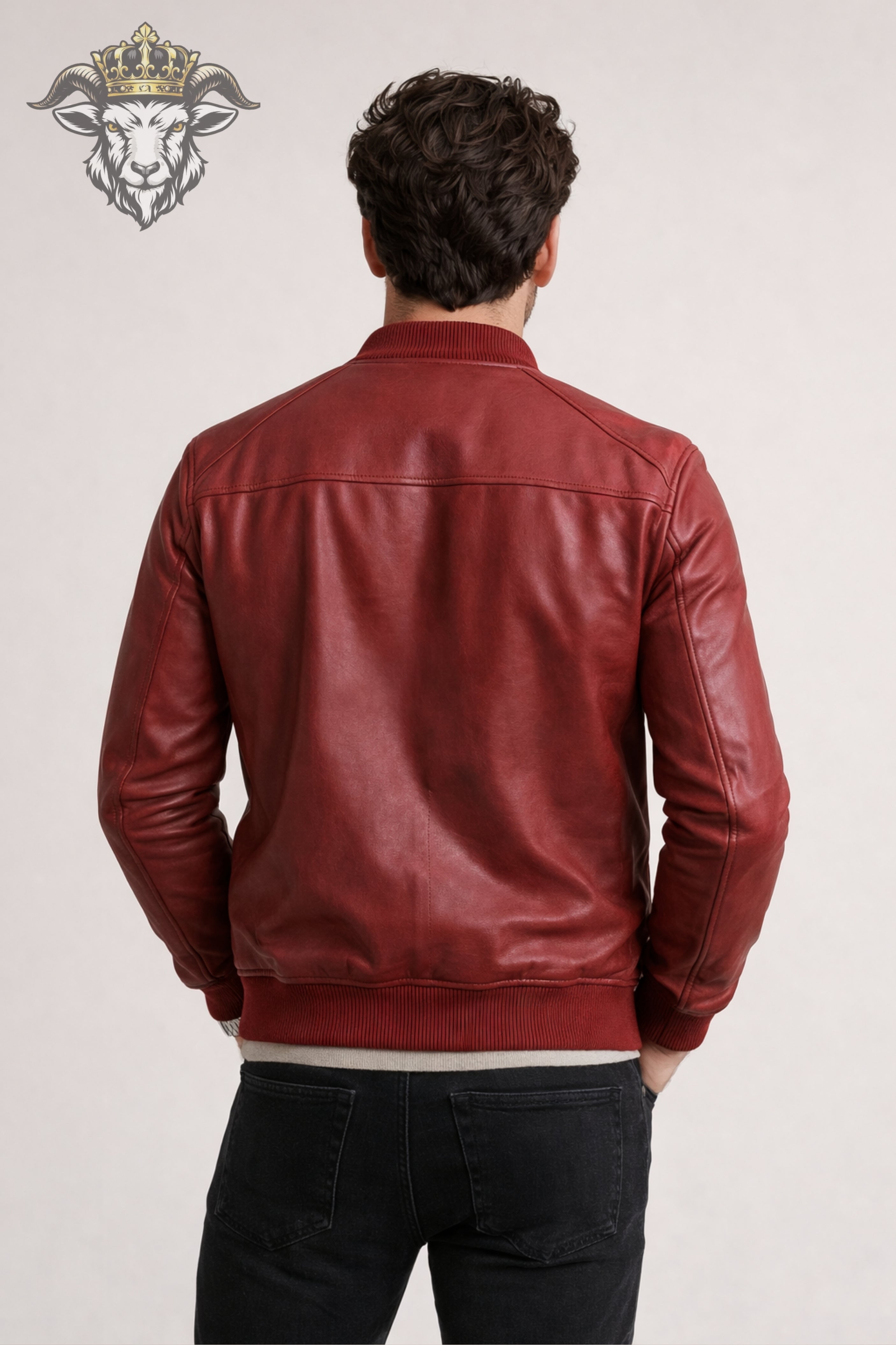 Men’s Red Real Leather Bomber Jacket