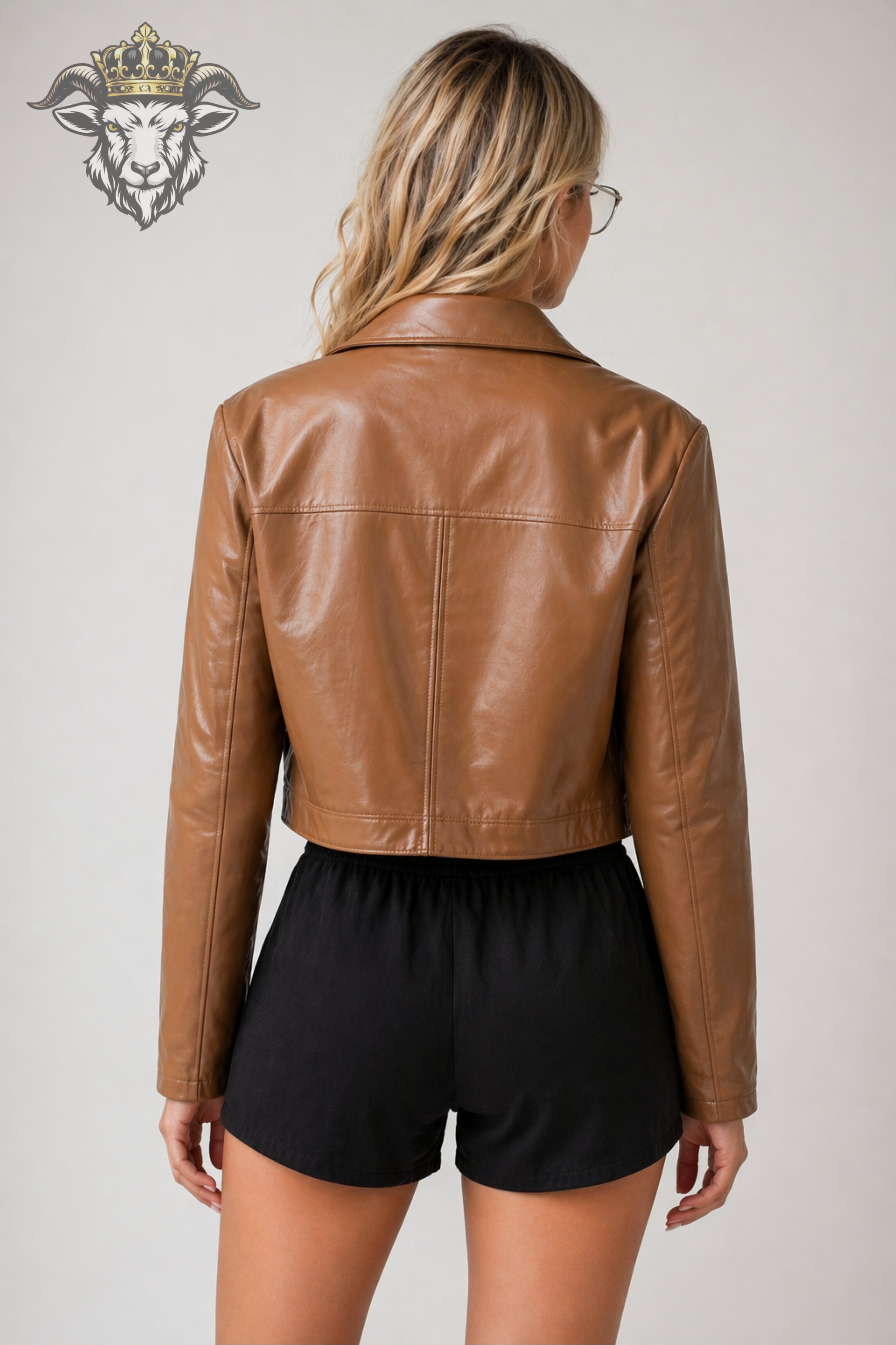 Women’s Tan Real Leather Cropped Jacket