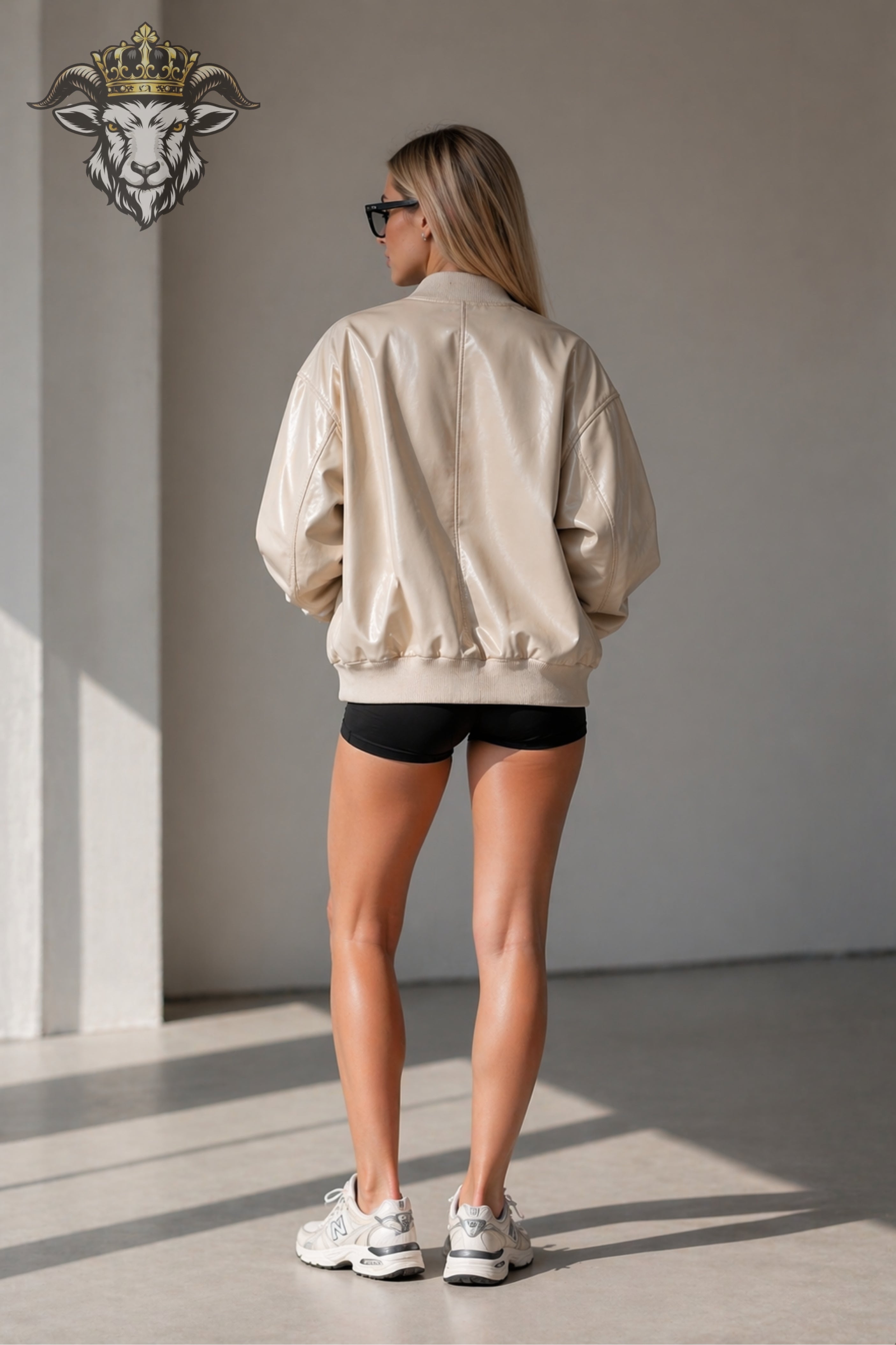 Women’s Cream Oversize Real Leather Bomber Jacket