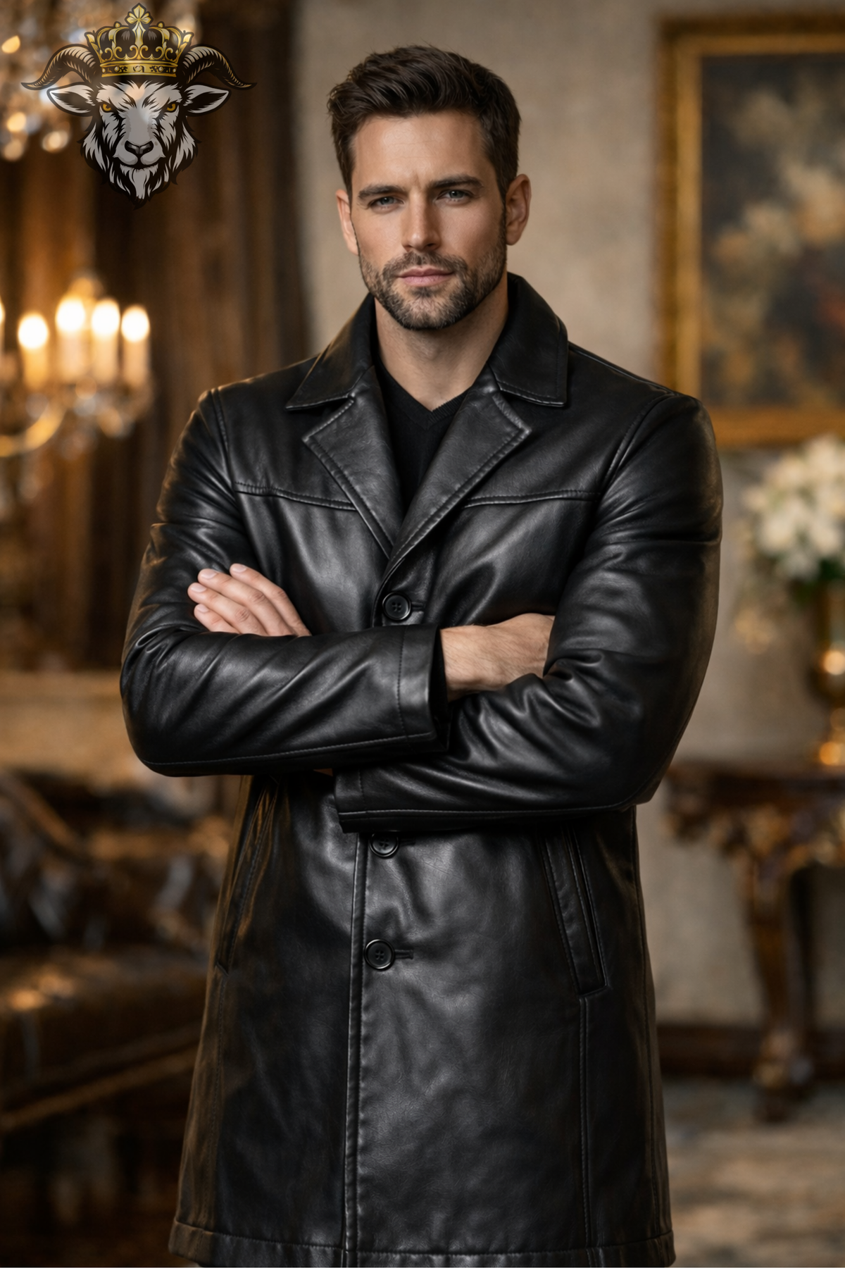 Men’s Black Real Leather Jacket, Classic Button Front Jacket, Tailored Slim Fit Leather Jacket, Luxury Casual Winter Outerwear