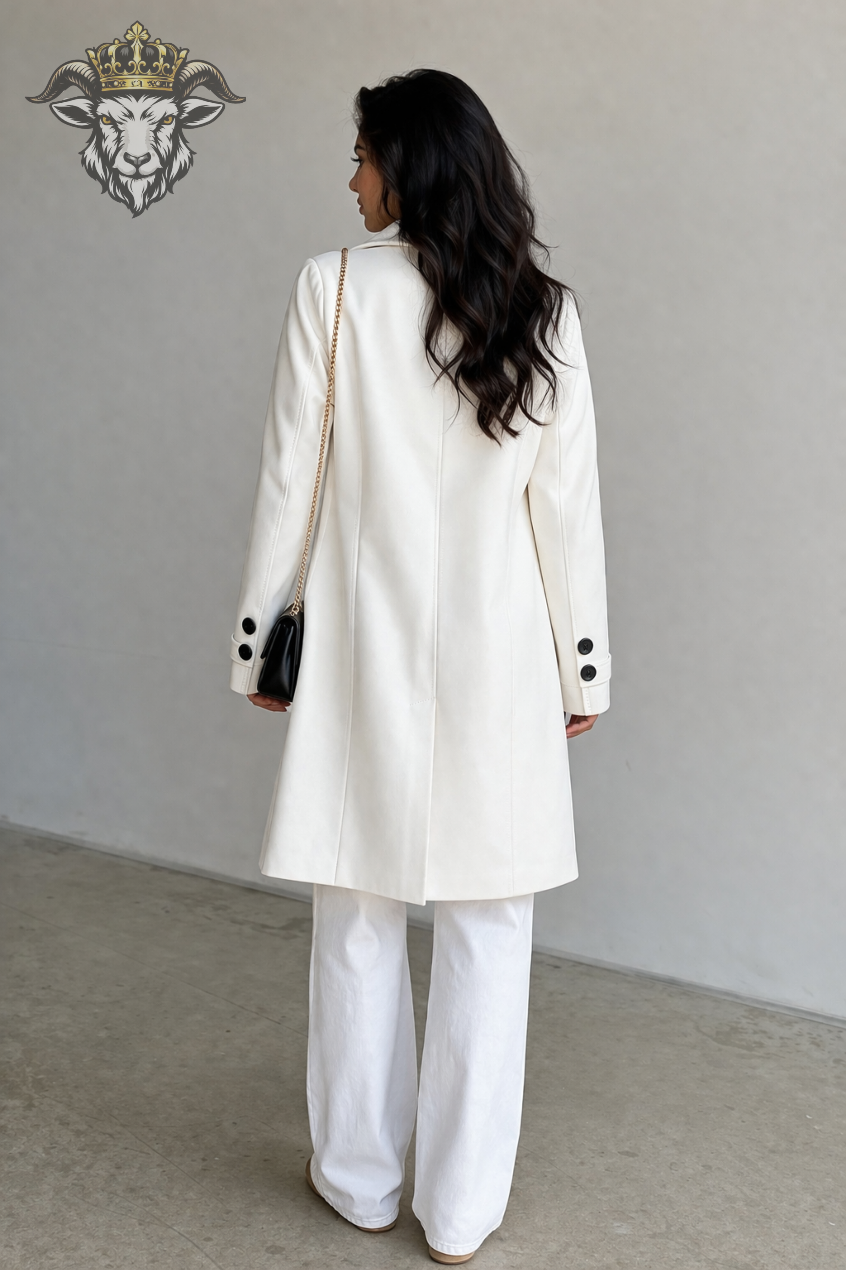 Women’s White Real Leather Knee-Length Coat