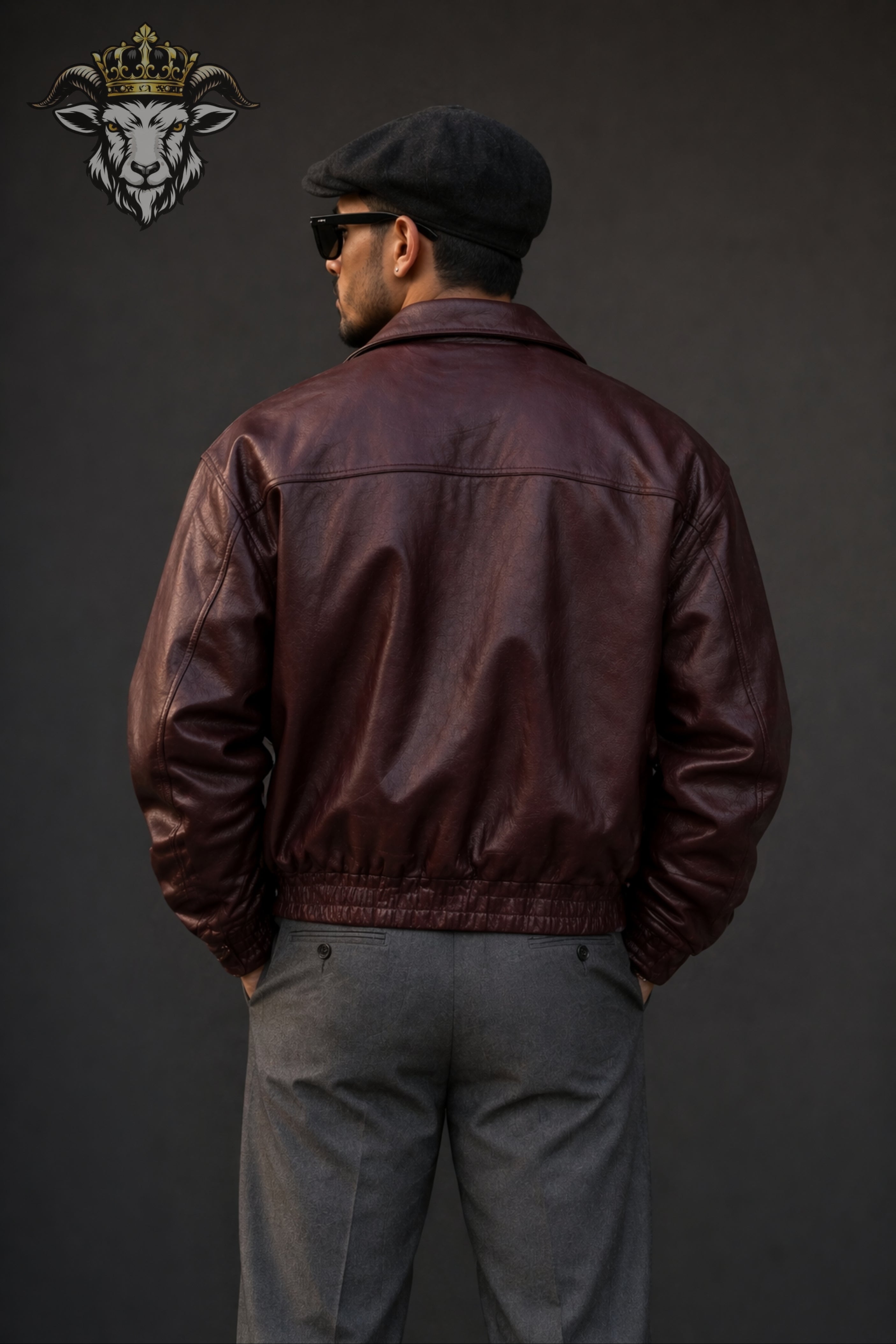 Men’s Burgundy Oversize Real Leather Bomber Jacket