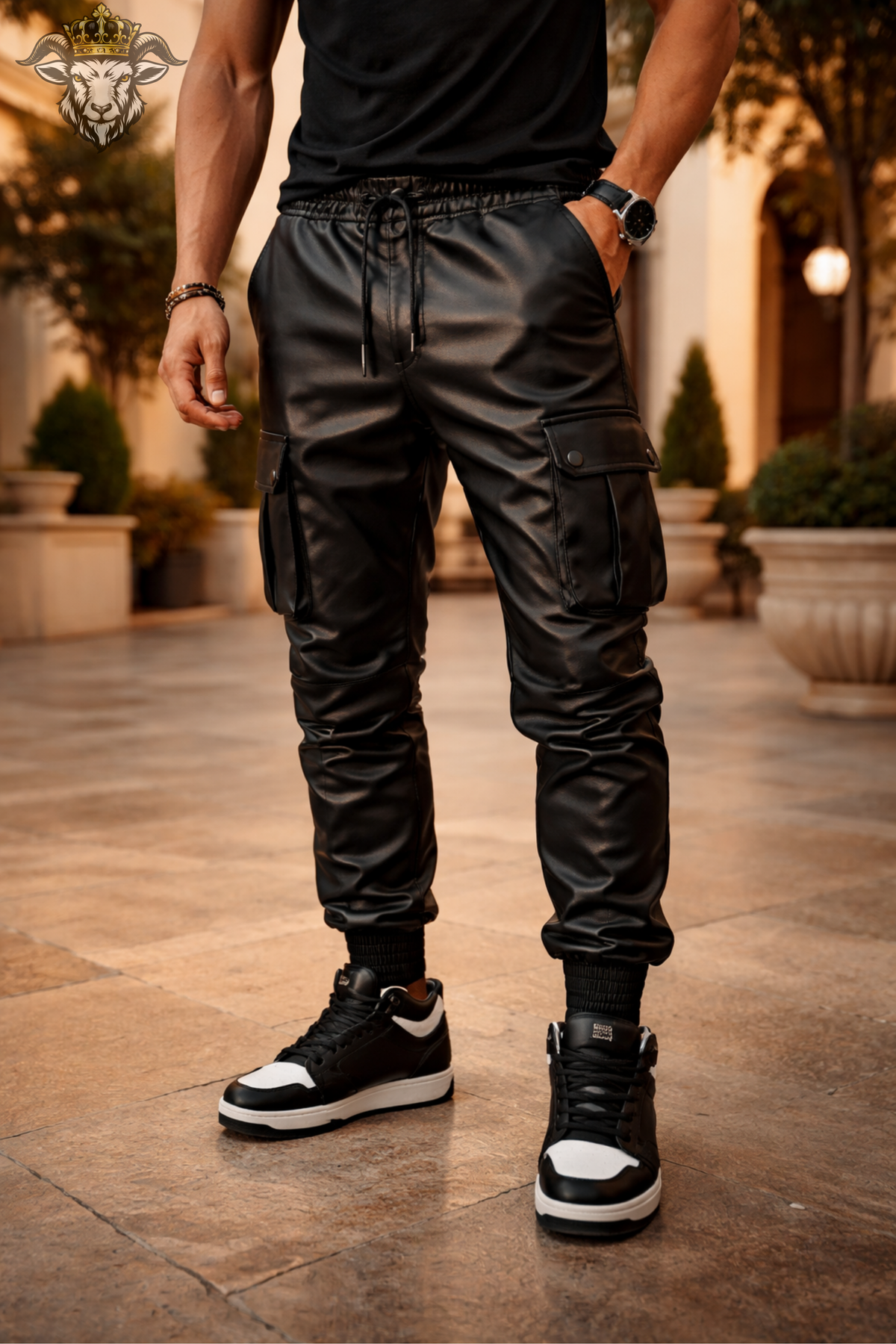 Men's Black Real Leather Cargo Jogger Pants, Stylish Leather Jogger Pants, Streetwear Leather Pants for Men, Biker Leather Joggers