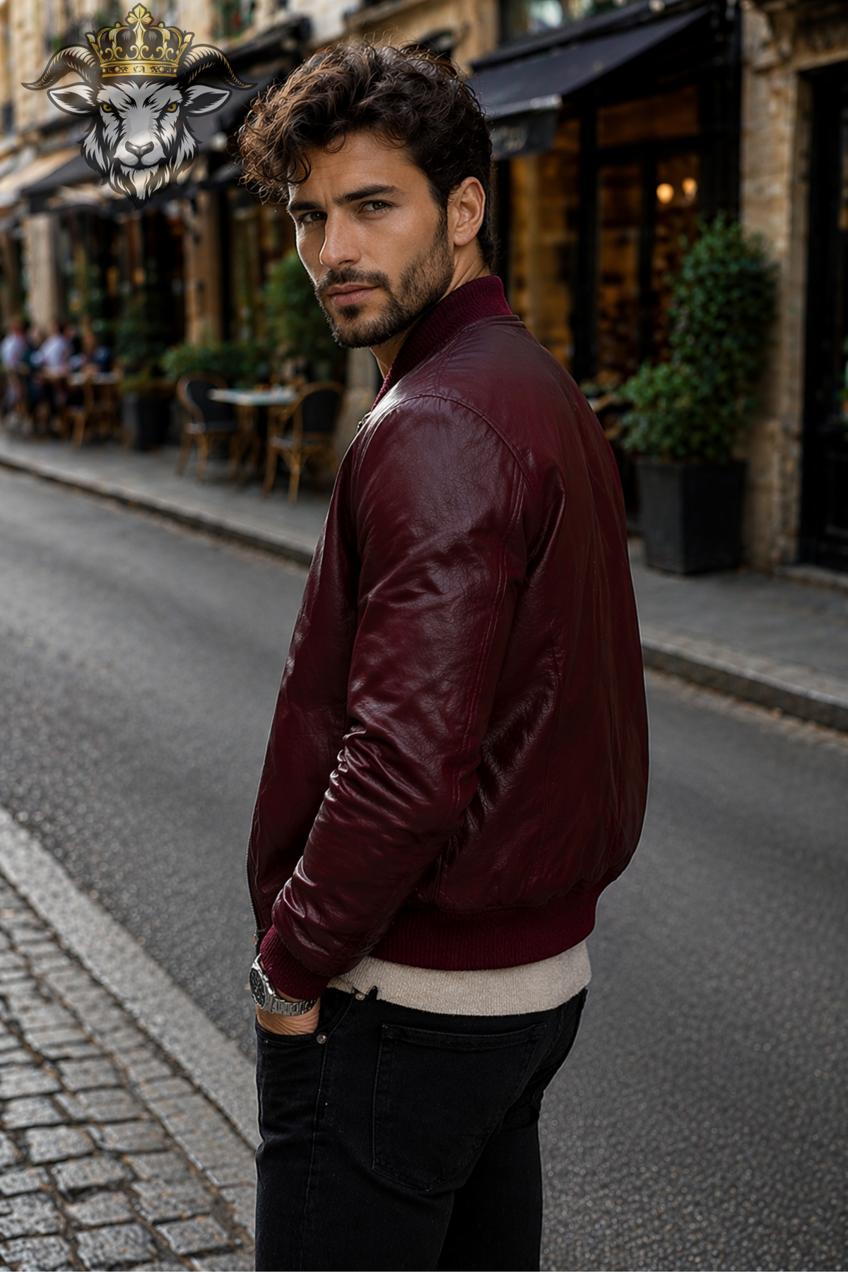 Men's Burgundy Leather Bomber Jacket, Slim Fit Maroon Jacket, Ribbed Collar Zip-Up Moto Jacket, Casual Streetwear Outerwear