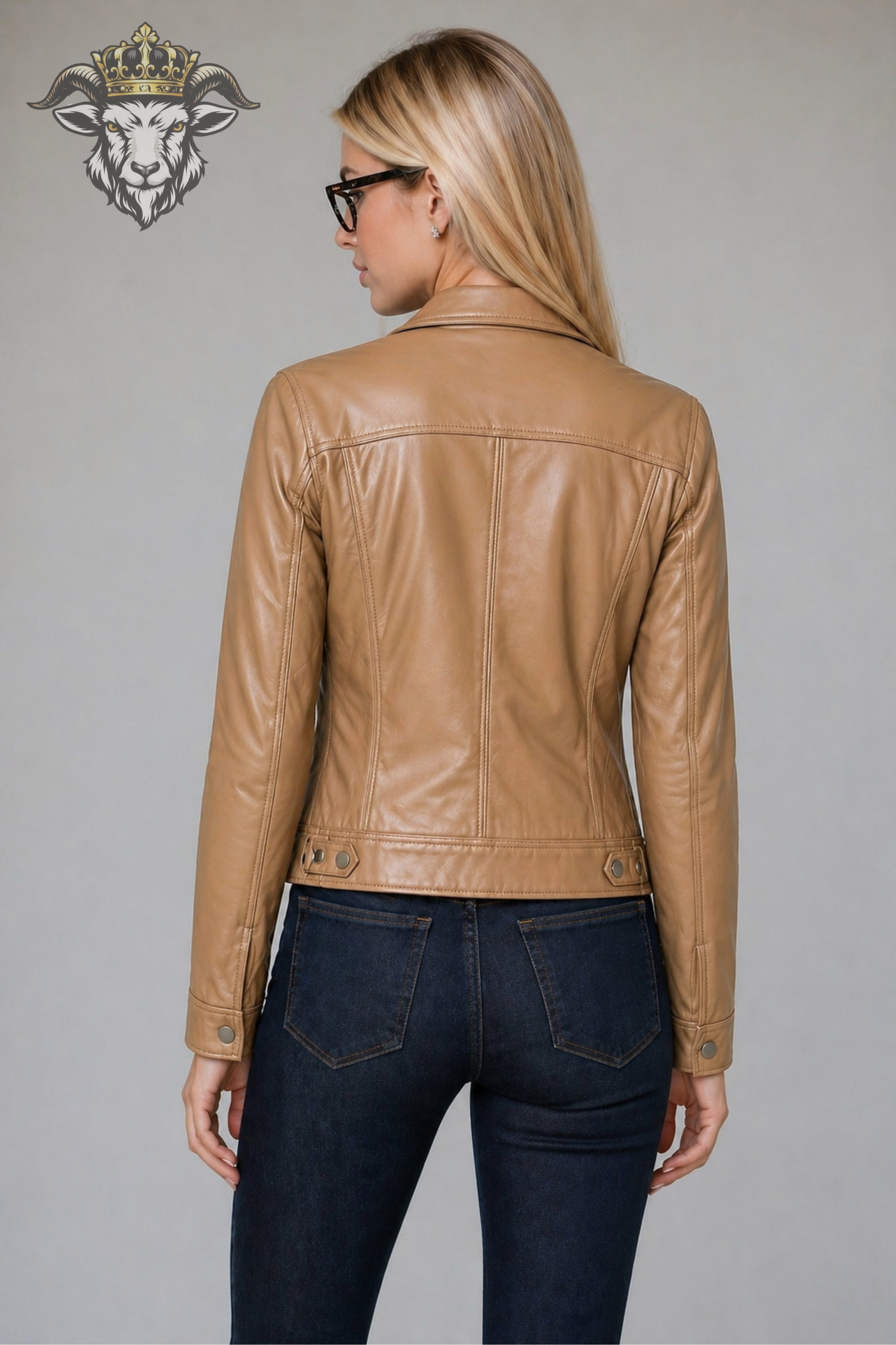 Women’s Tan Real Leather Trucker Jacket