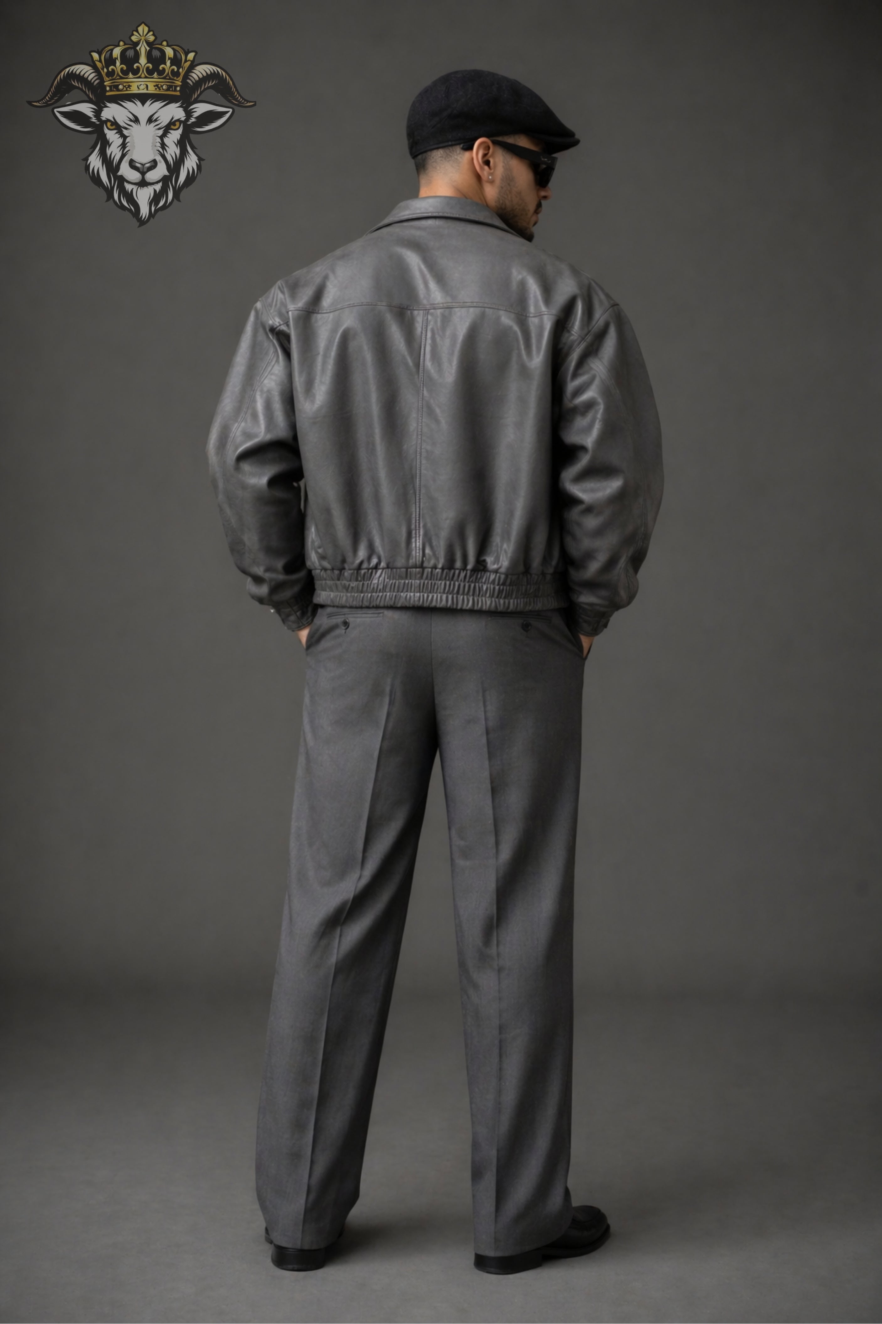 Men’s Oversize Grey Real Leather Bomber Jacket