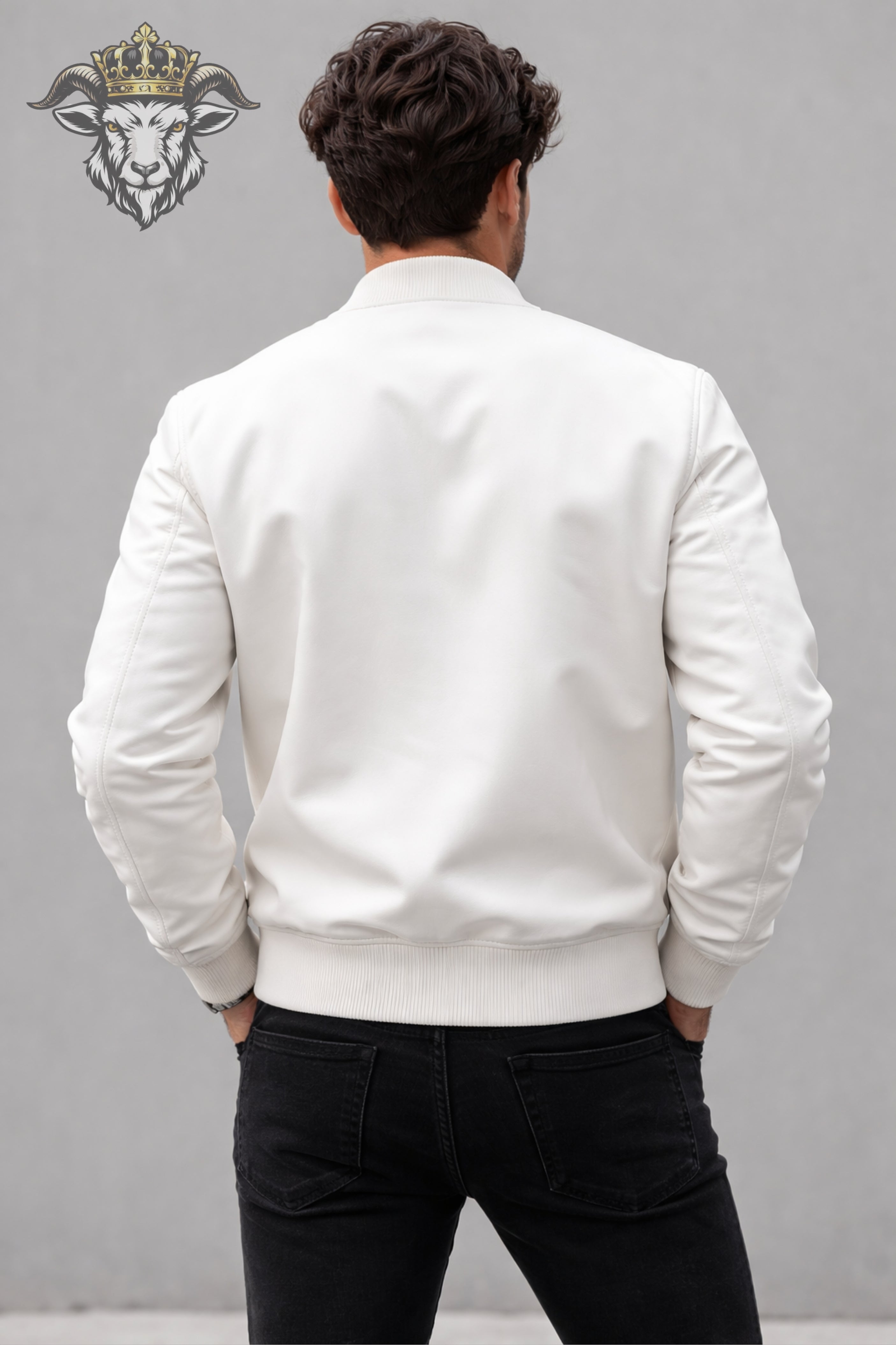 Men’s White Leather Bomber Jacket
