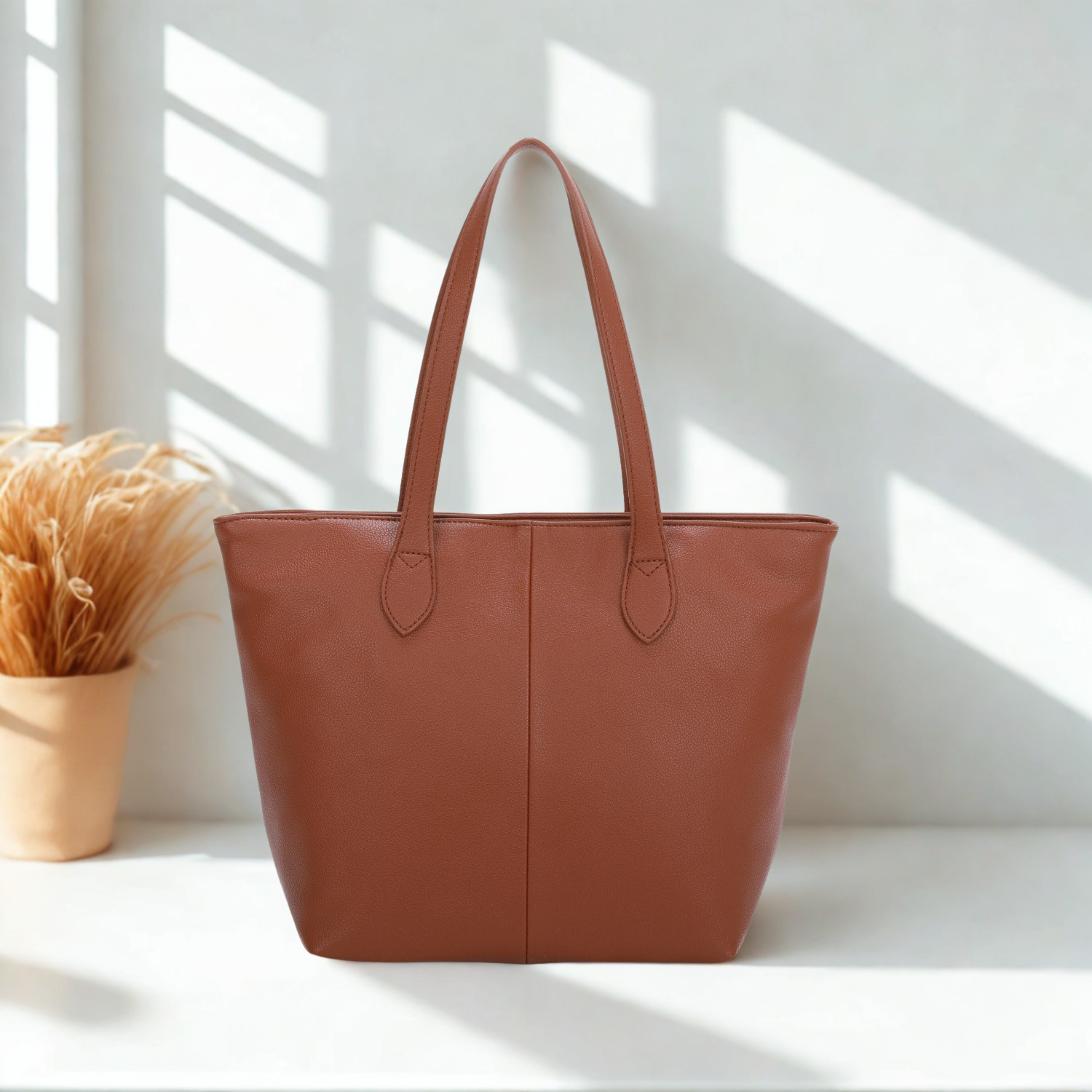 Women’s Large Tote Shoulder Bag Synthetic Handbag with Zip Top & Contrast Straps