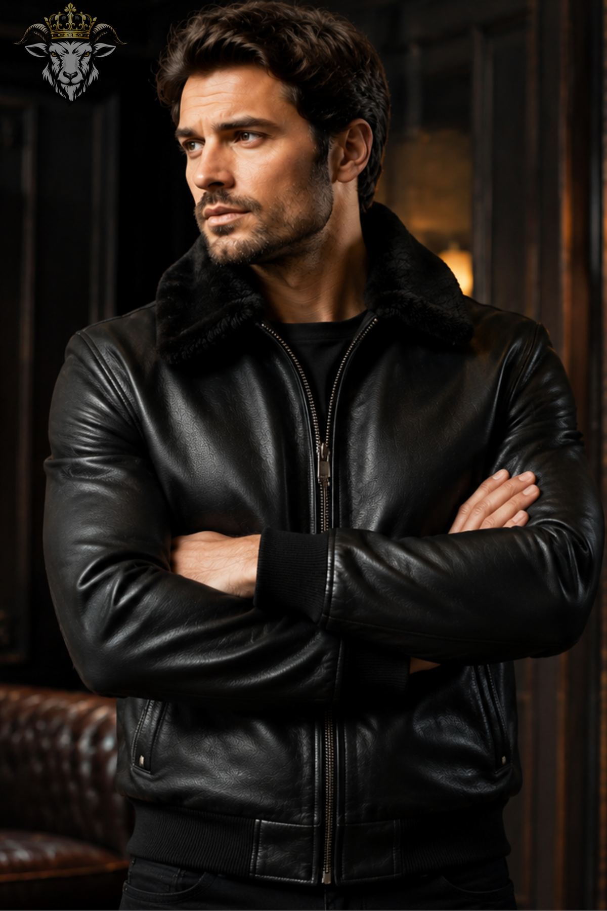 Men Black Leather Bomber Jacket, Real Leather Shearling Jacket, Faux Fur Lined Winter Coat, Luxury Motorcycle Style Zip Up Jacket
