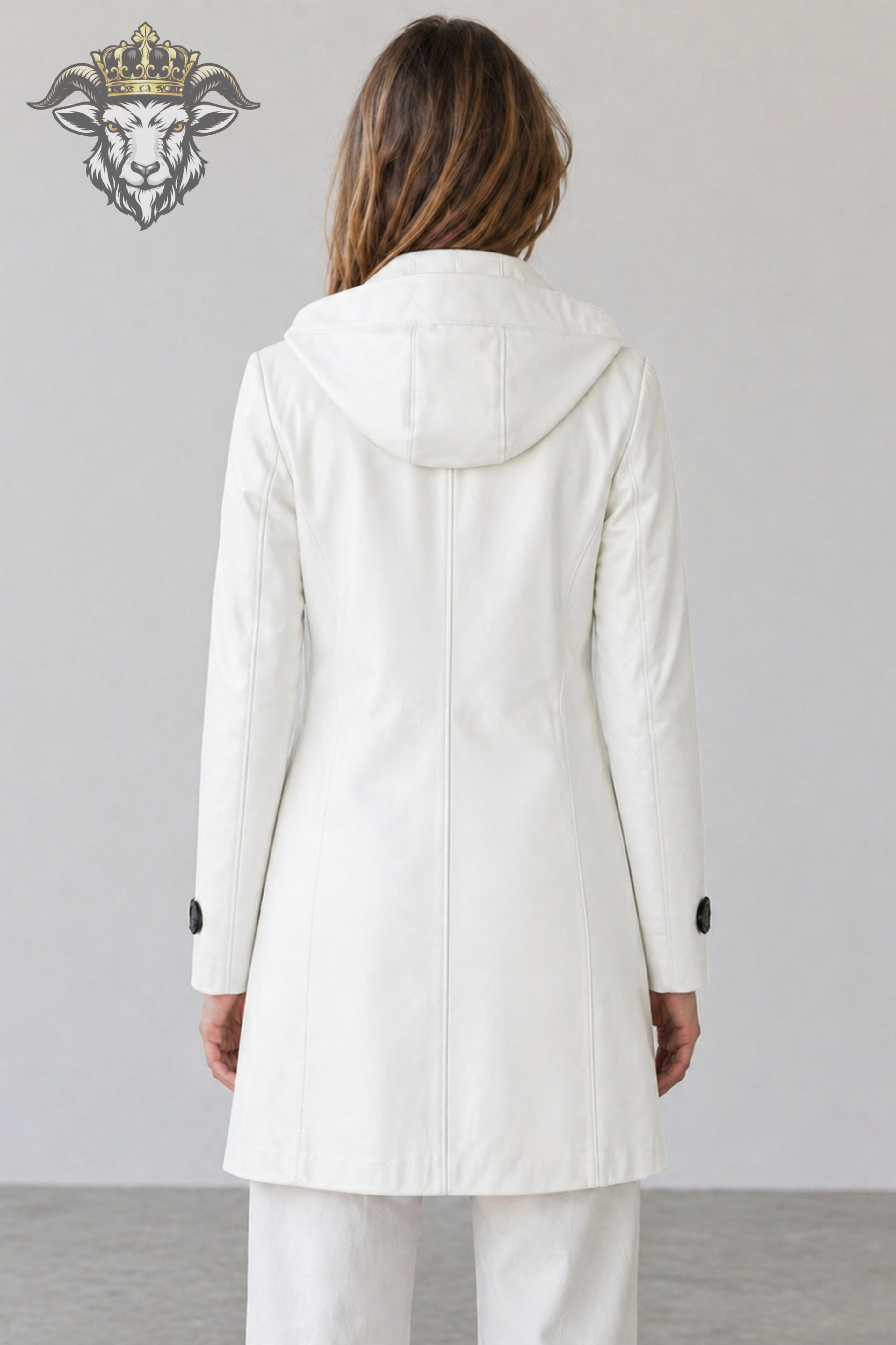 Women’s White Real Leather Hooded Coat