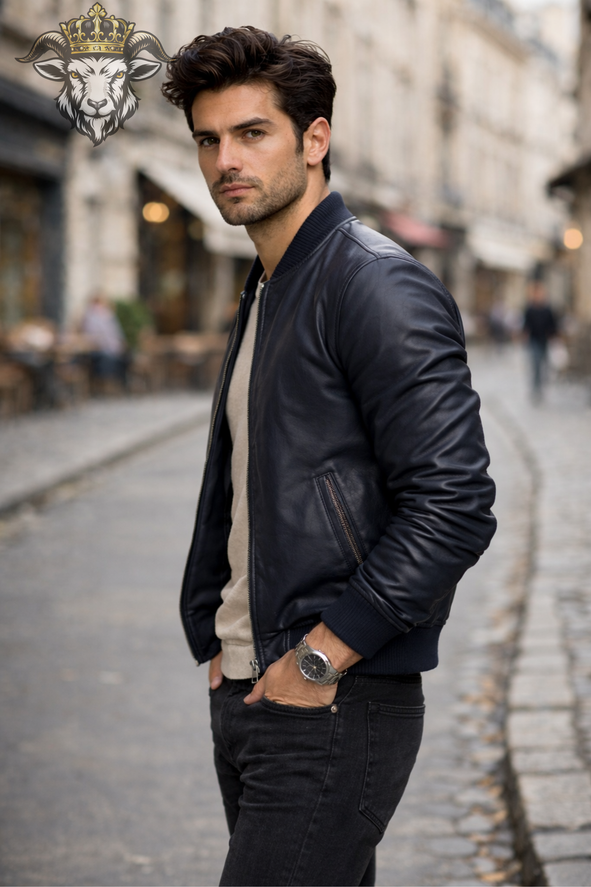 Men's Dark Navy Bomber Jacket, Classic Zip Front Flight Jacket, Ribbed Cuffs and Collar, Minimalist Blue Casual Outerwear