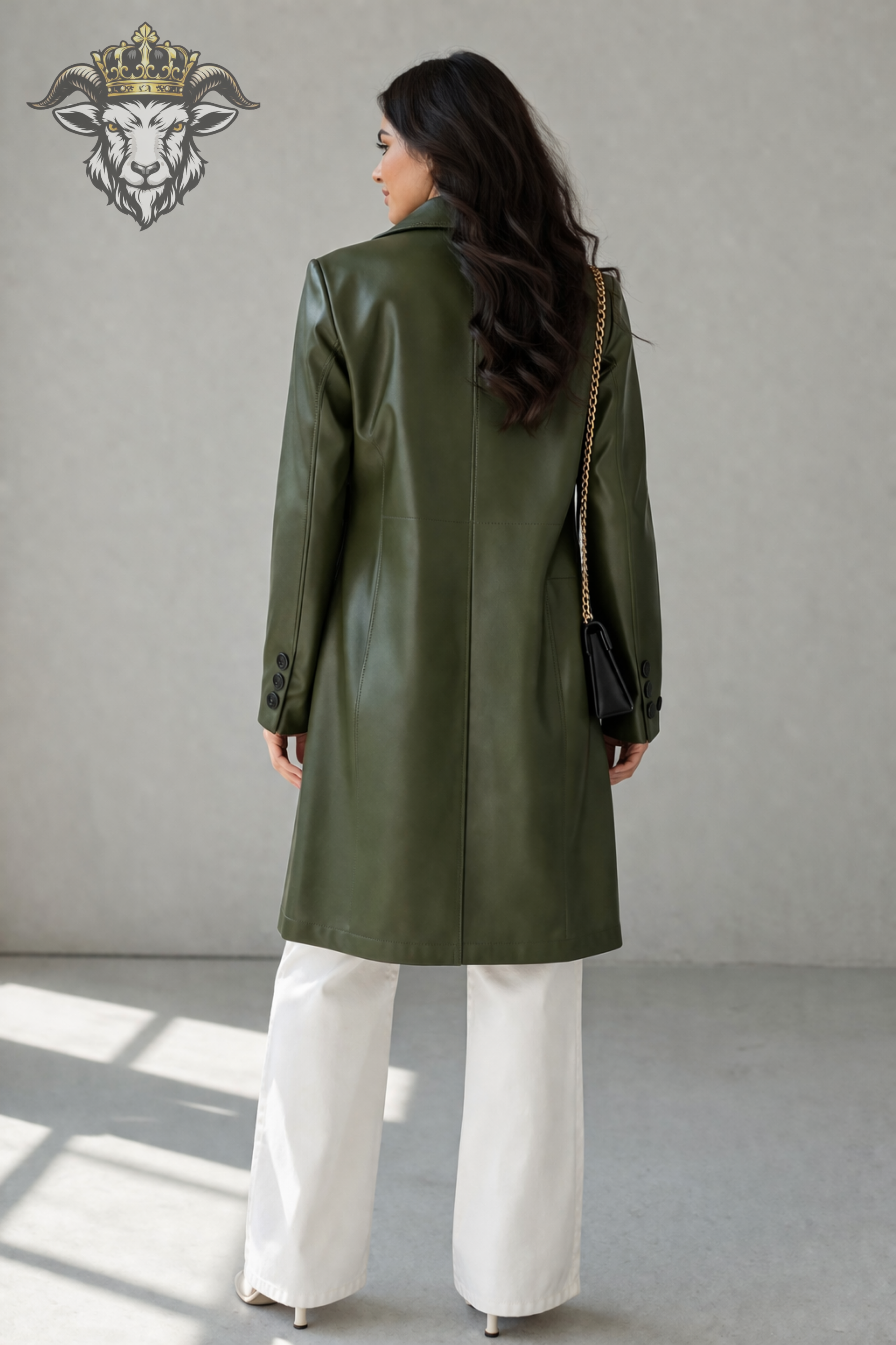 Women’s Green Real Leather Knee-Length Coat