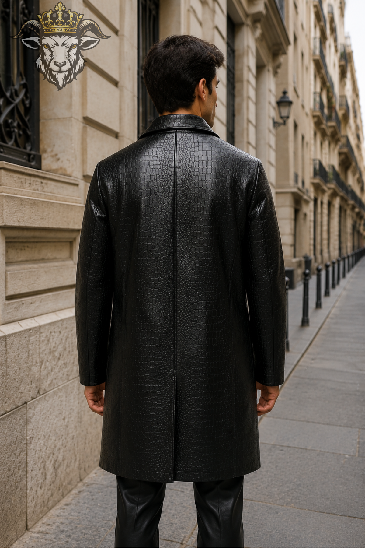 Men’s Black Crocodile Embossed Leather Coat, Long Zip Up Jacket, Premium Tailored Outerwear, Modern Streetwear, Elegant Minimalist Coat