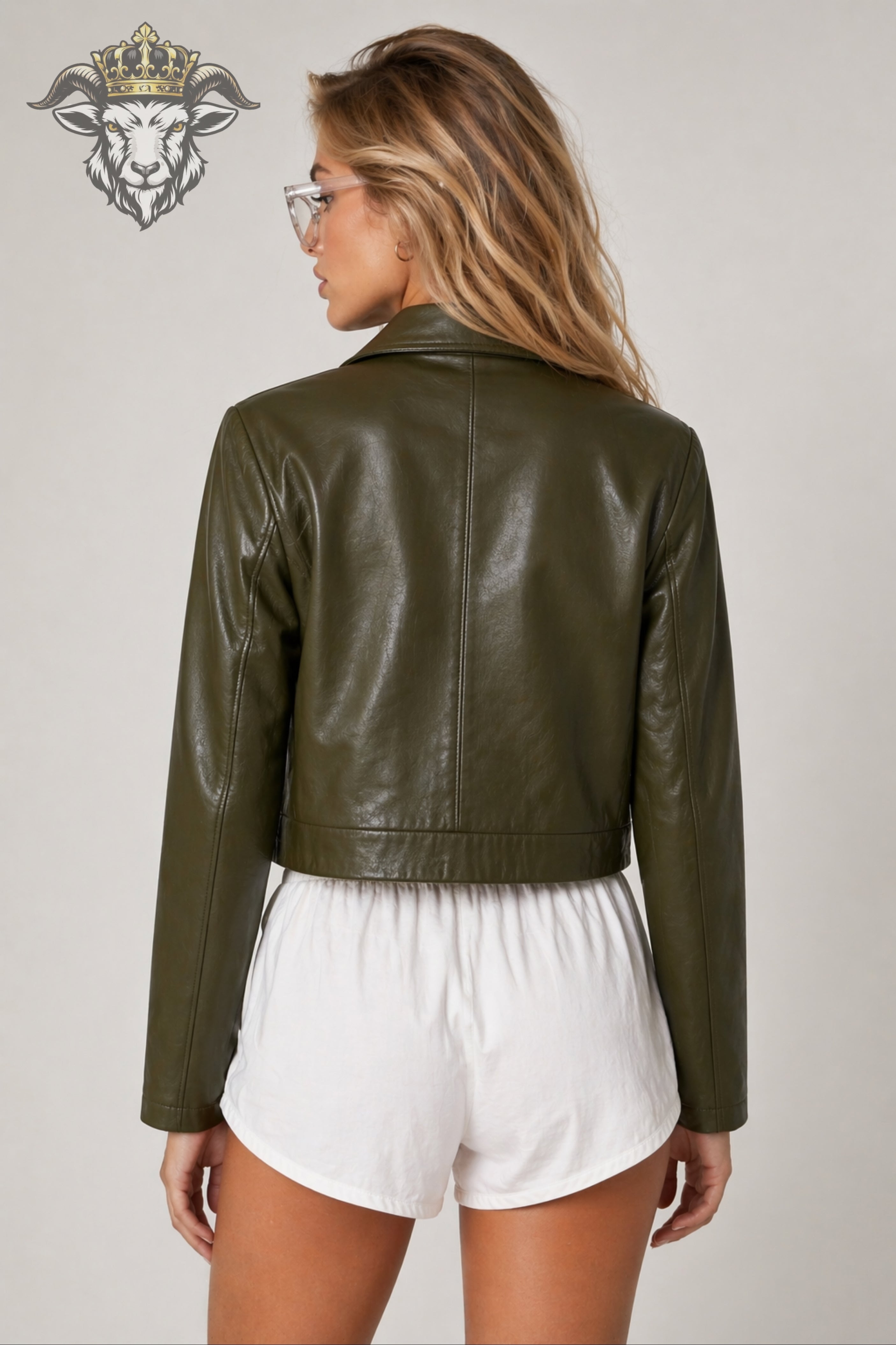 Women’s Olive Green Real Leather Cropped Jacket