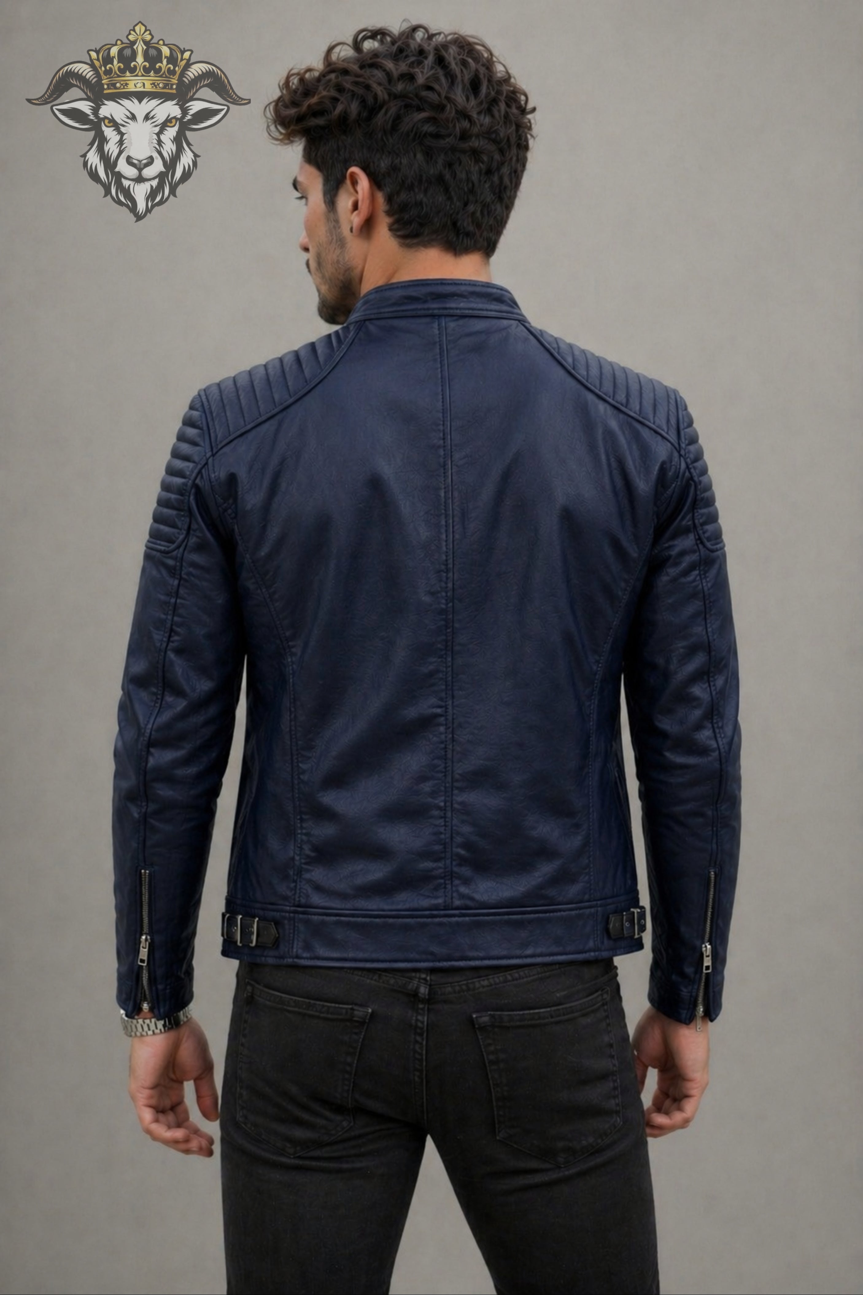 Men’s Navy Blue Real Leather Roadster Jacket