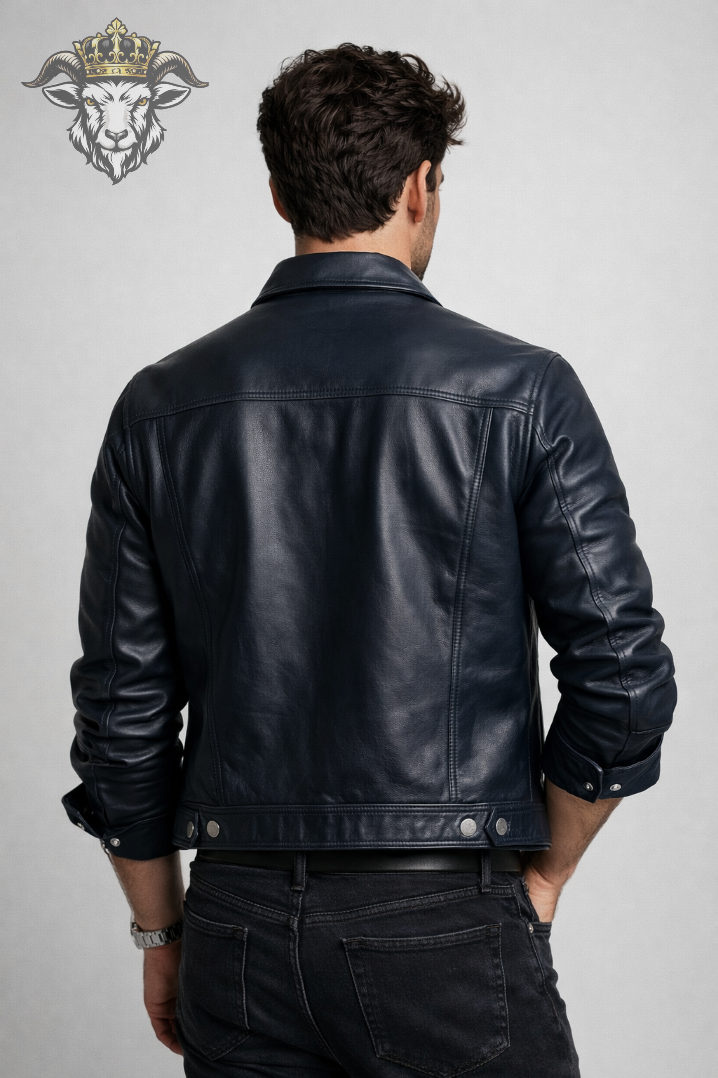 Men’s Navy Blue Real Leather Trucker Jacket
