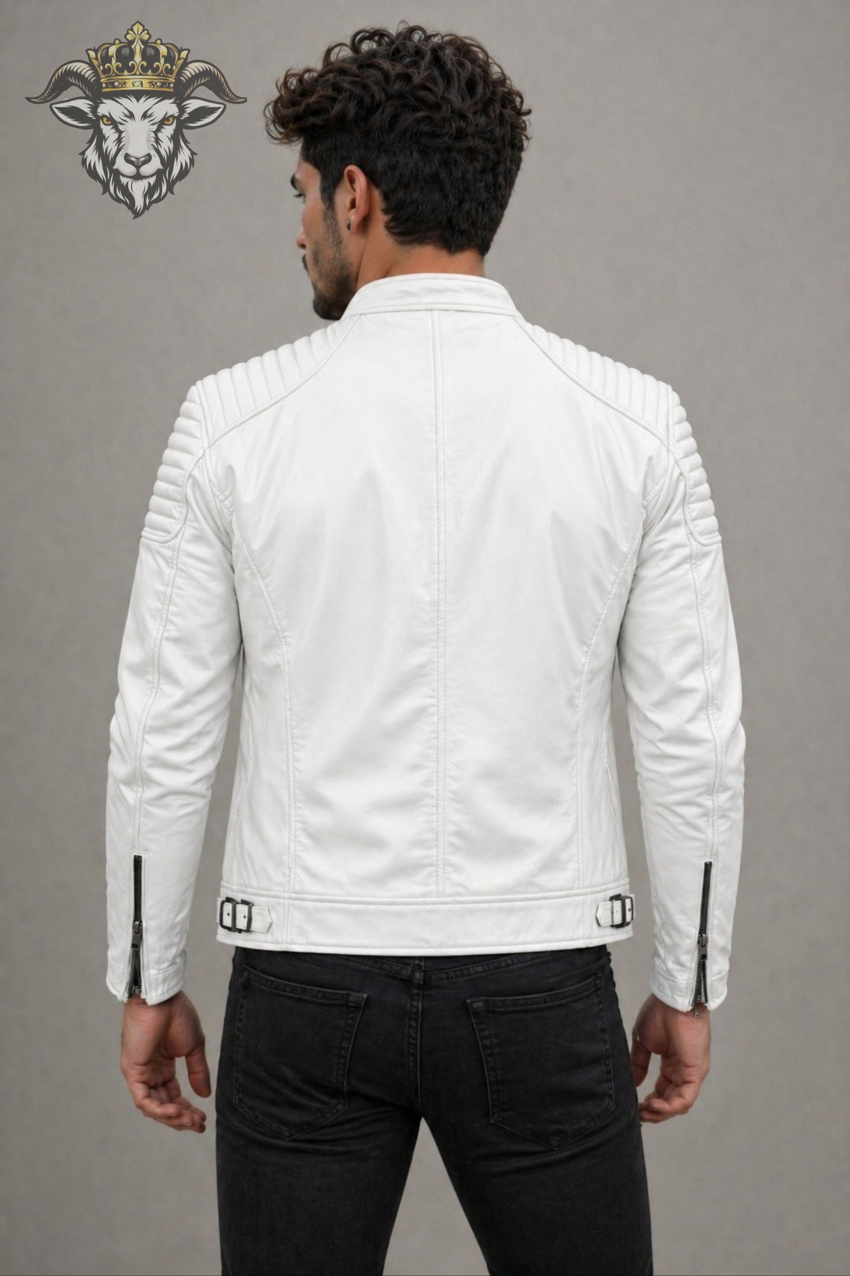 Men’s White Real Leather Roadster Jacket