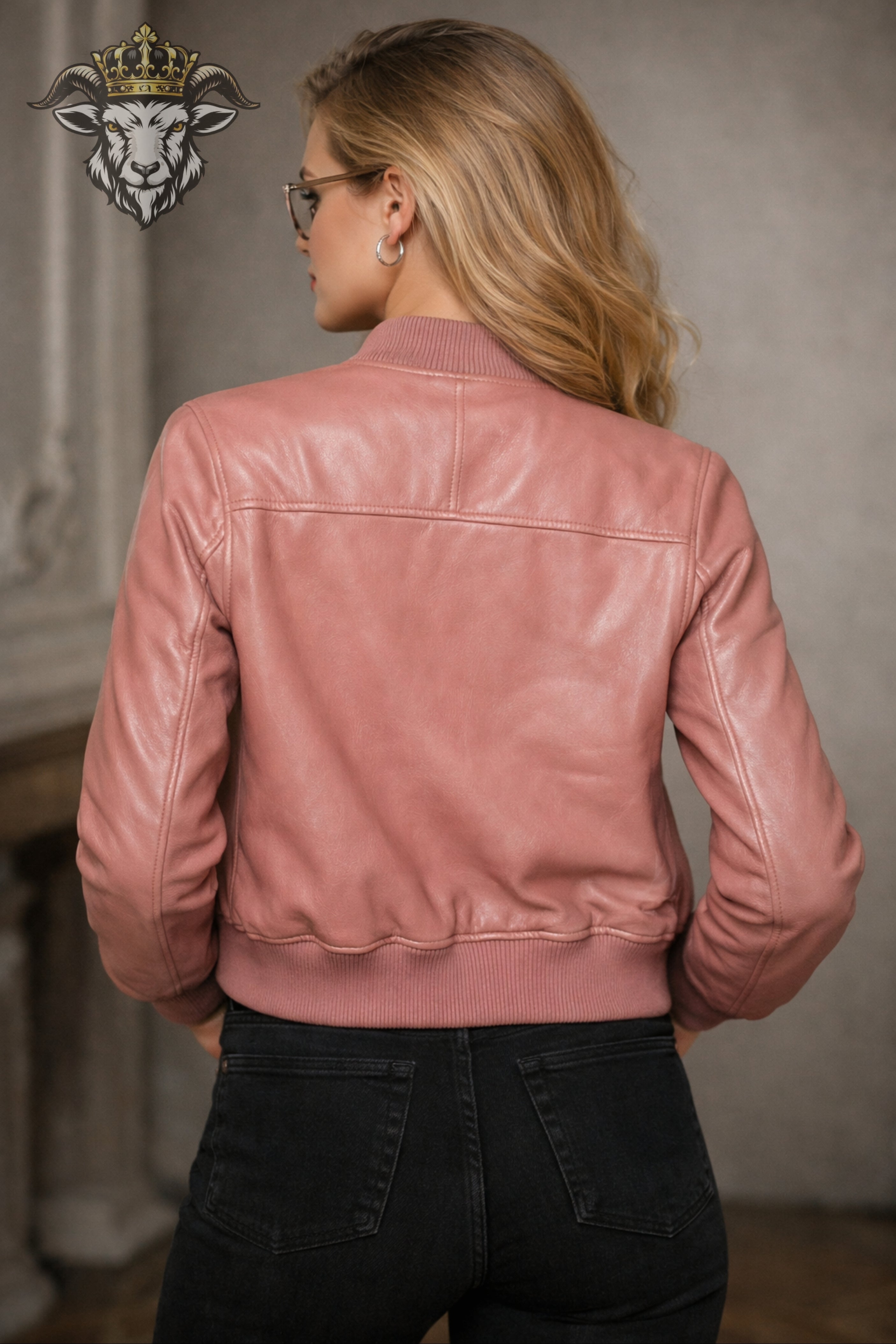 Women’s Pink Real Leather Bomber Jacket