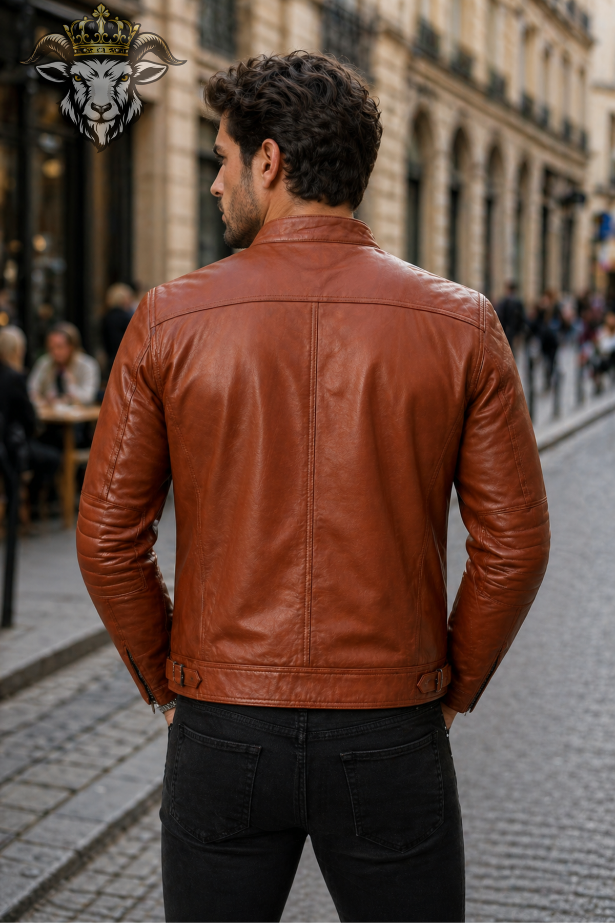 Men’s Burnt Orange Real Leather Biker Jacket – Slim Fit Café Racer Moto Jacket with Zip Pockets & Snap Collar