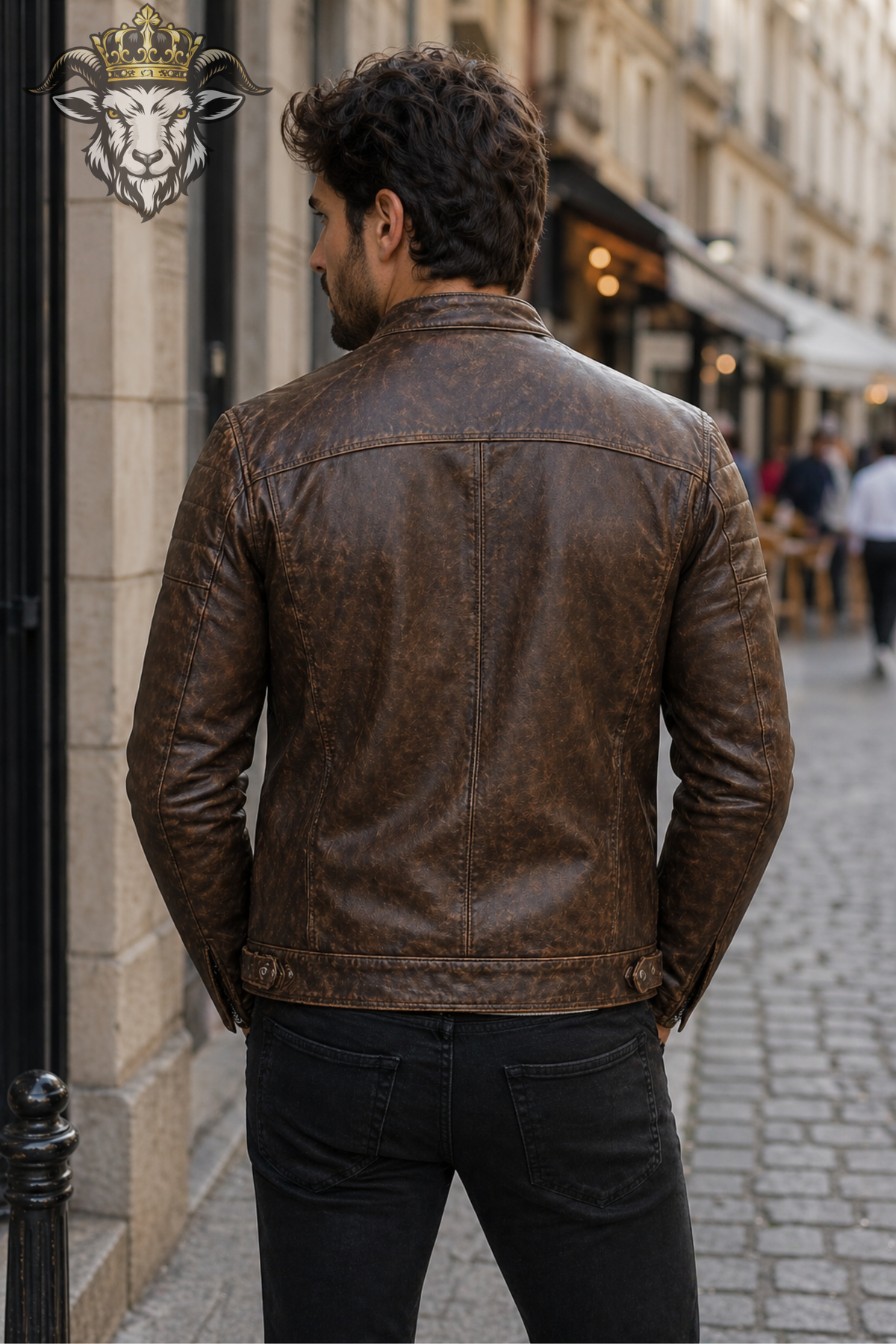 Men's Distressed Brown Leather Biker Jacket – Real Leather Moto Jacket, Slim Fit Cafe Racer Style