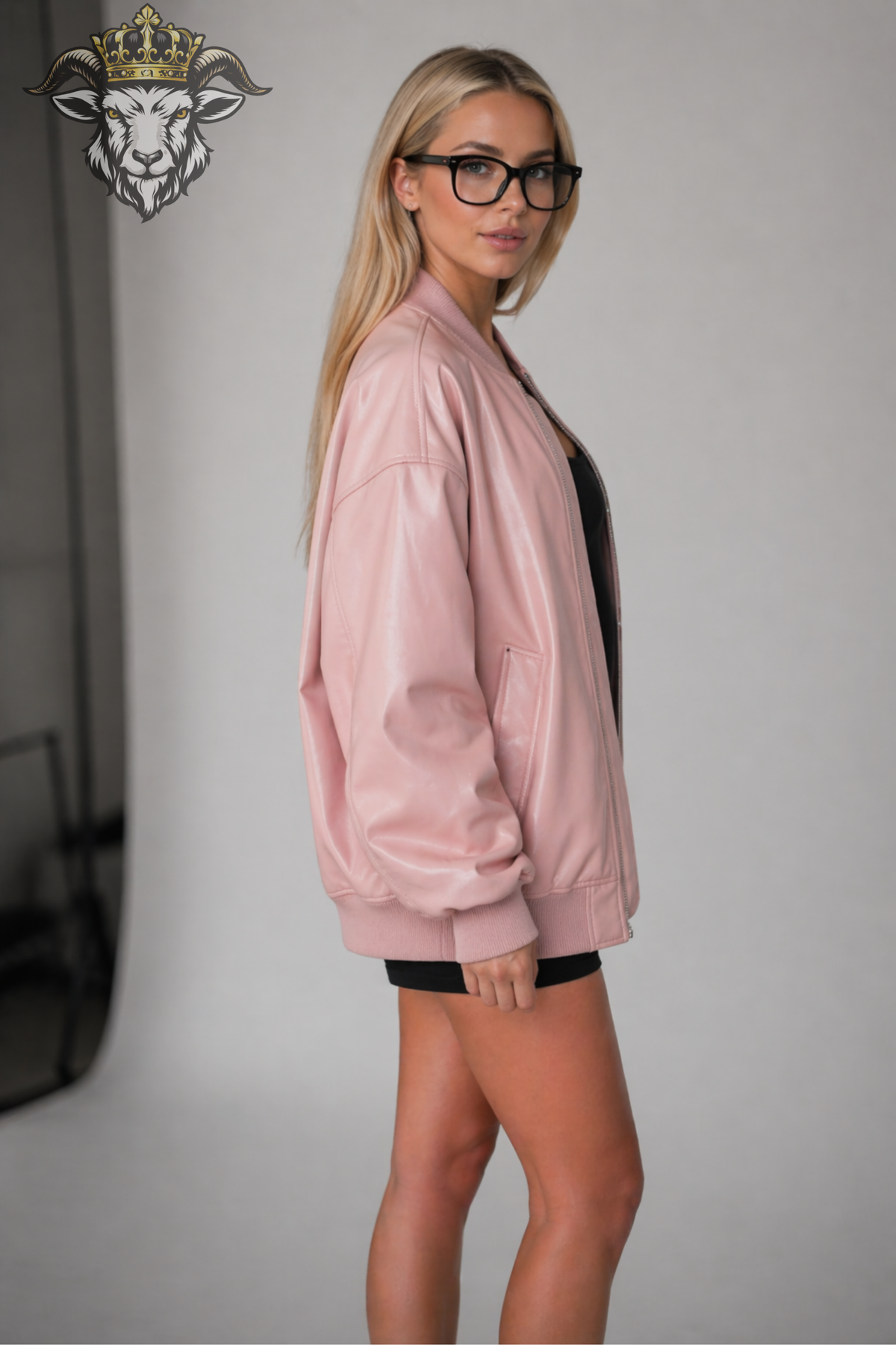 Baby Pink Faux Leather Bomber Jacket for Women, Oversized Zip Up Jacket, Relaxed Streetwear Coat, Soft Blush Pink Fashion Outerwear