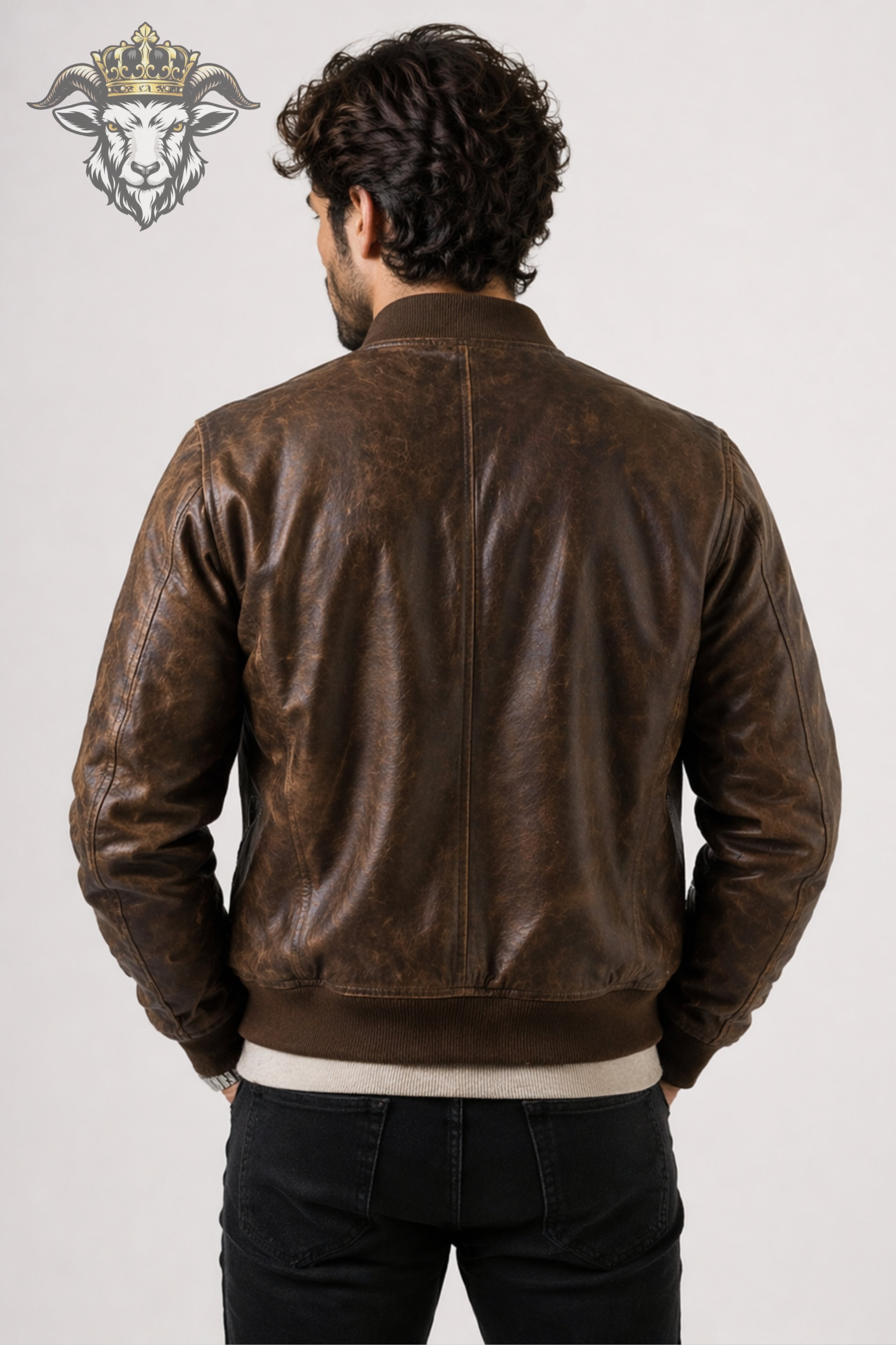 Men’s Distressed Brown Leather Bomber Jacket