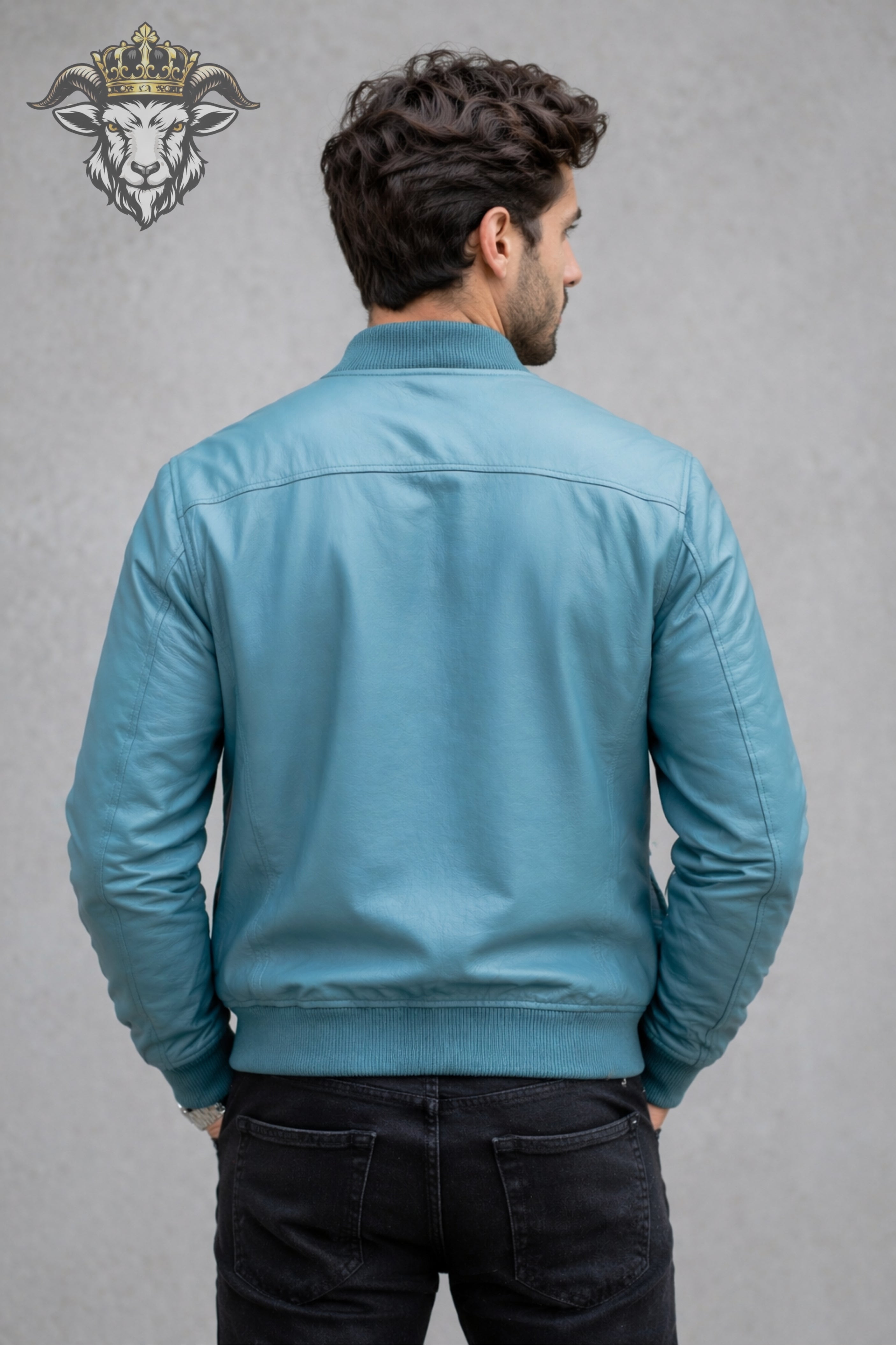 Men’s Cyan Real Leather Bomber Jacket
