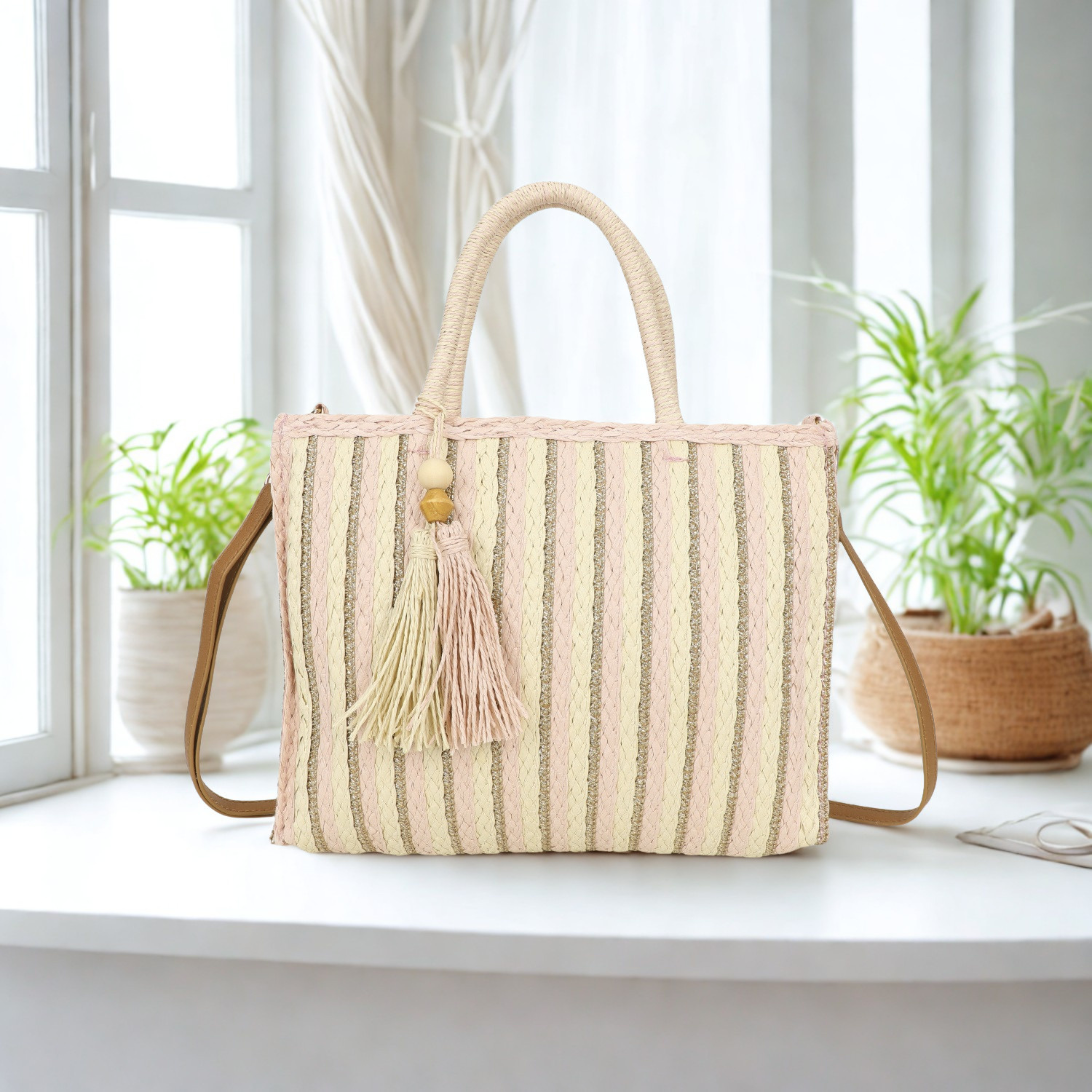 Women’s Woven Tote Bag Synthetic Shoulder Handbag Crossbody Shopper H24 W30 D8