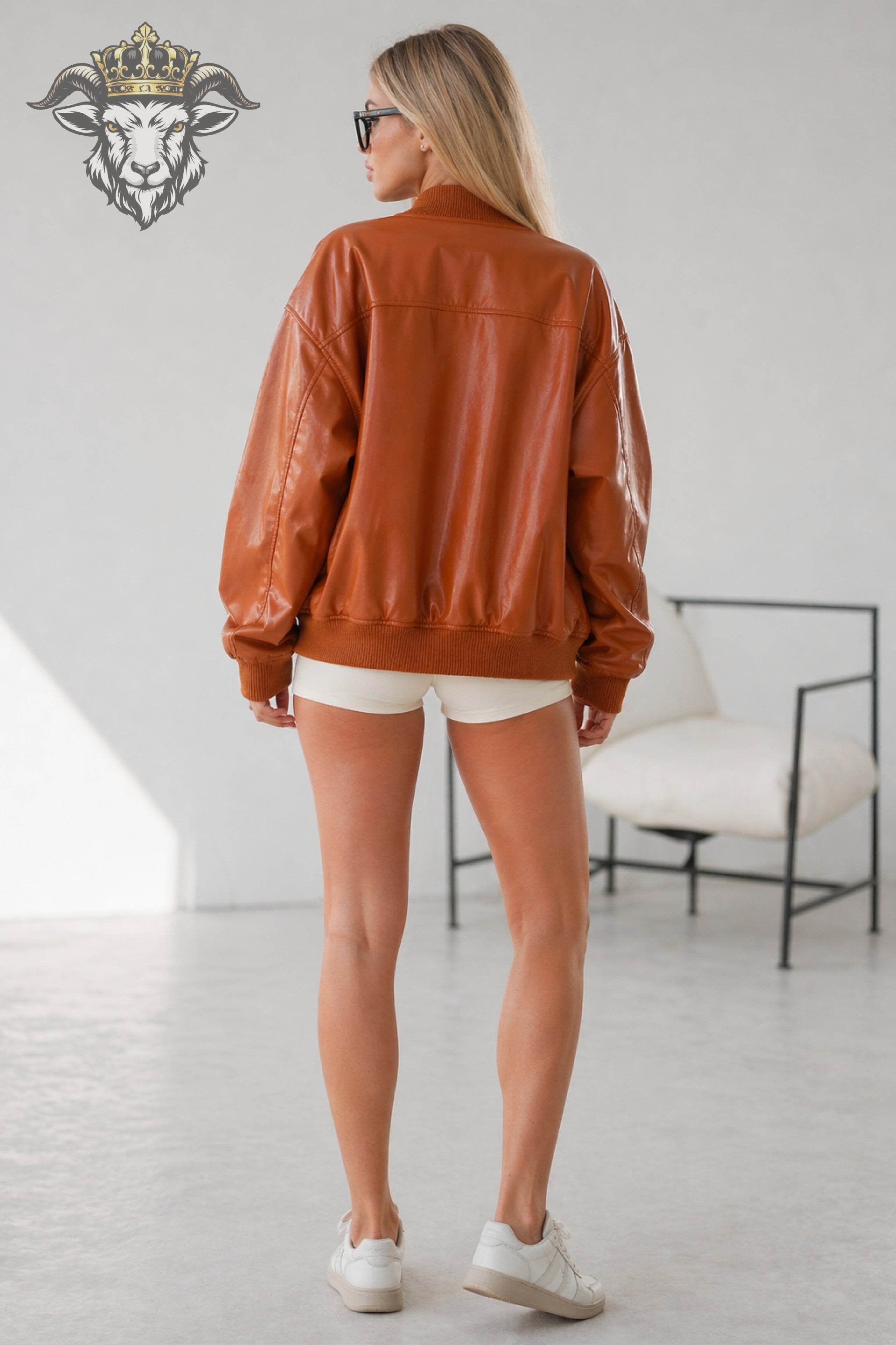 Women’s Burnt Orange Oversize Real Leather Bomber Jacket