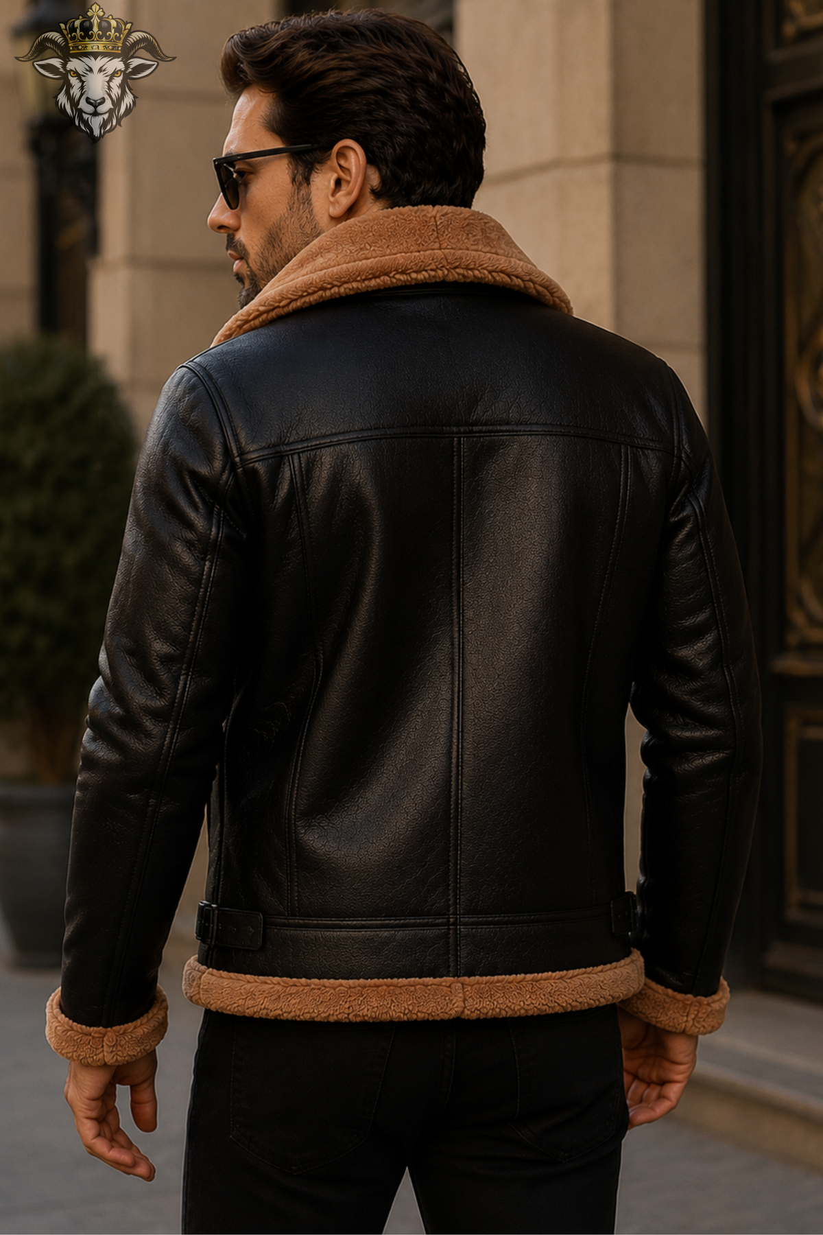 Men’s Black Shearling Leather Jacket, Genuine Leather Aviator Jacket, Faux Fur Lined Winter Bomber Coat, B3 Flight Jacket