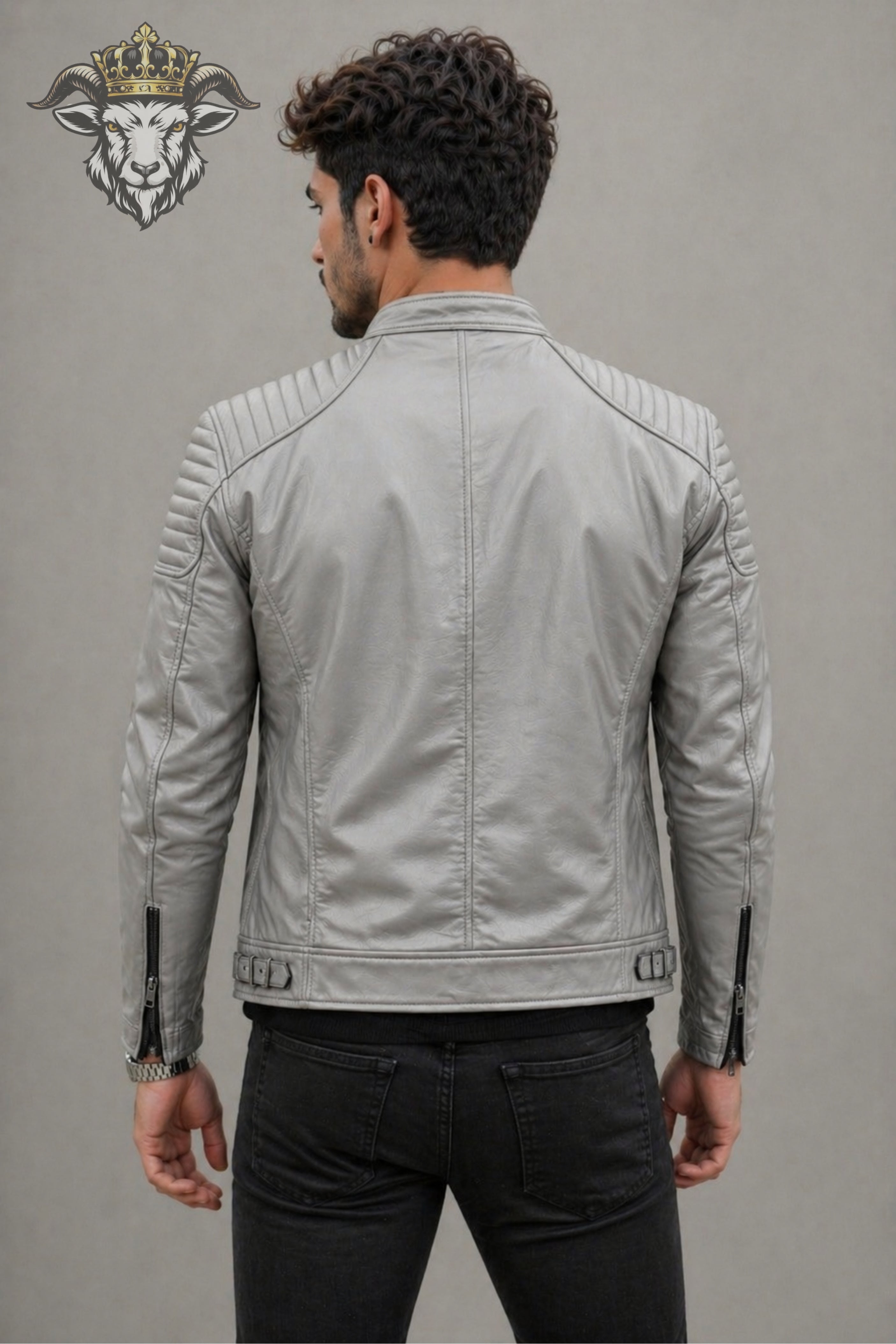Men’s Light Grey Real Leather Roadster Jacket