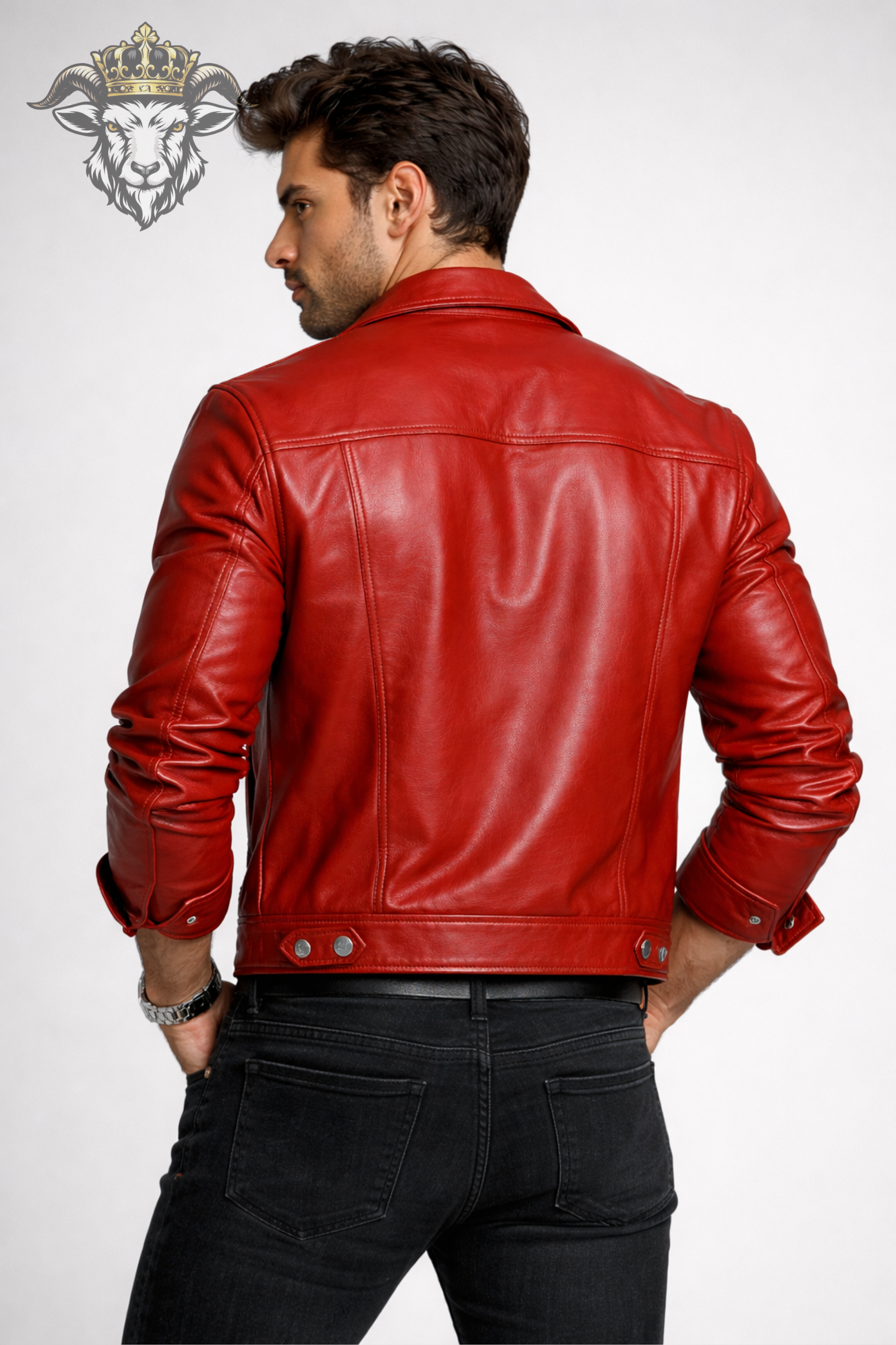Men’s Red Real Leather Trucker Jacket