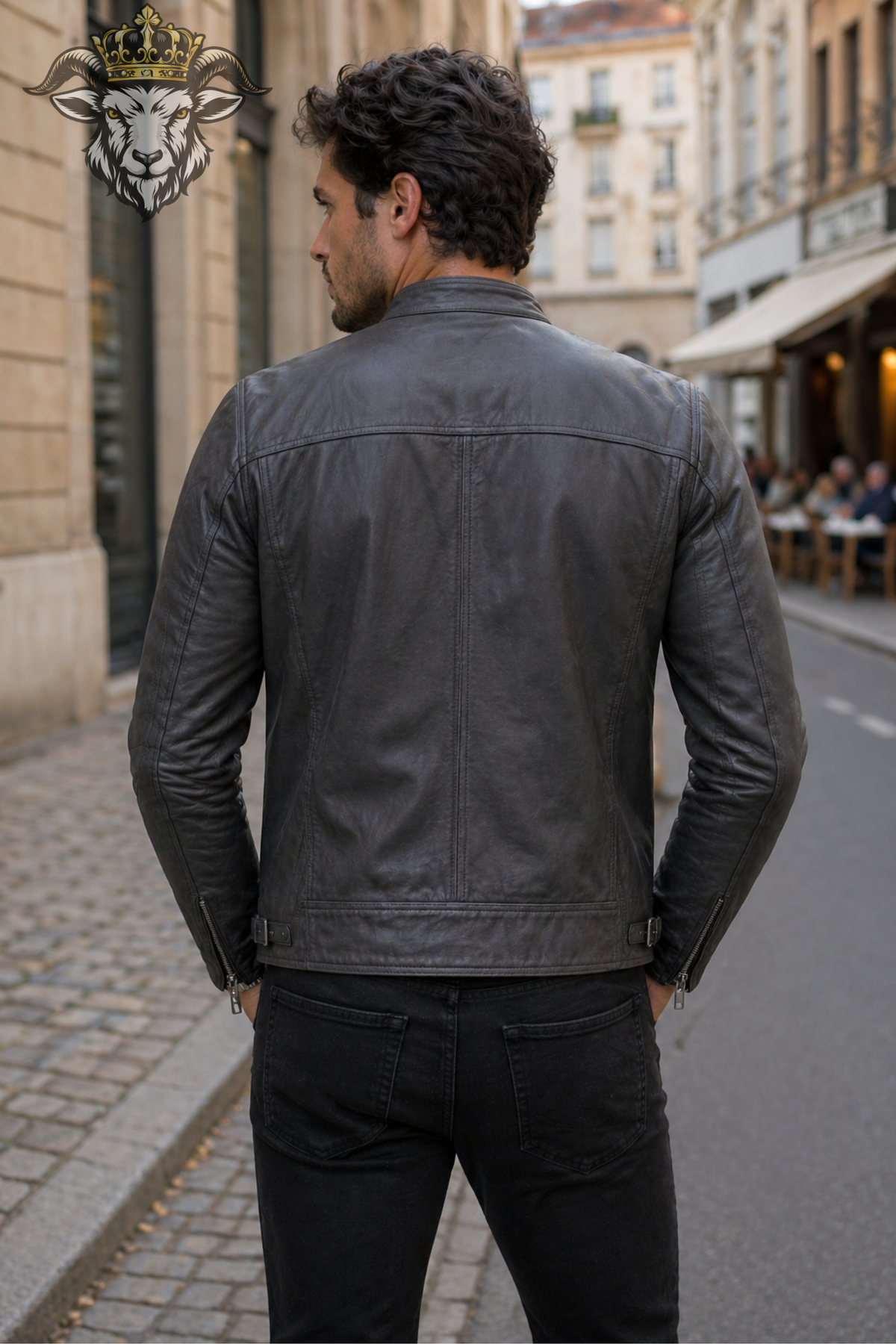 Men's Dark Gray Real Leather Biker Jacket, Slim Fit Cafe Racer Motorcycle Jacket, Vintage Moto Jacket, PLANIO Leather Outerwear
