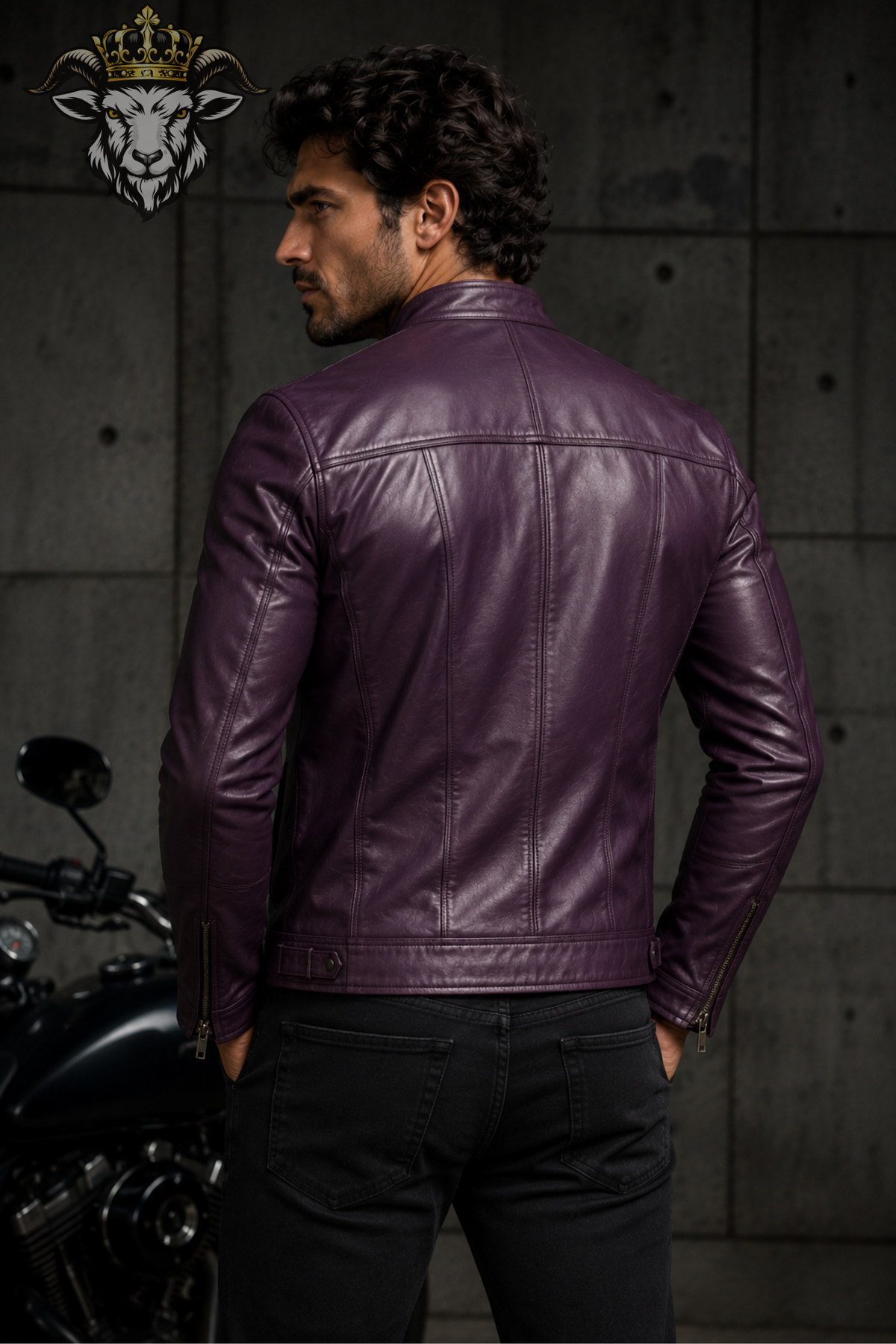 Men's Purple Real Leather Biker Jacket, Slim Fit Motorcycle Jacket, Mandarin Collar Moto Jacket, Men's Purple Leather Coat