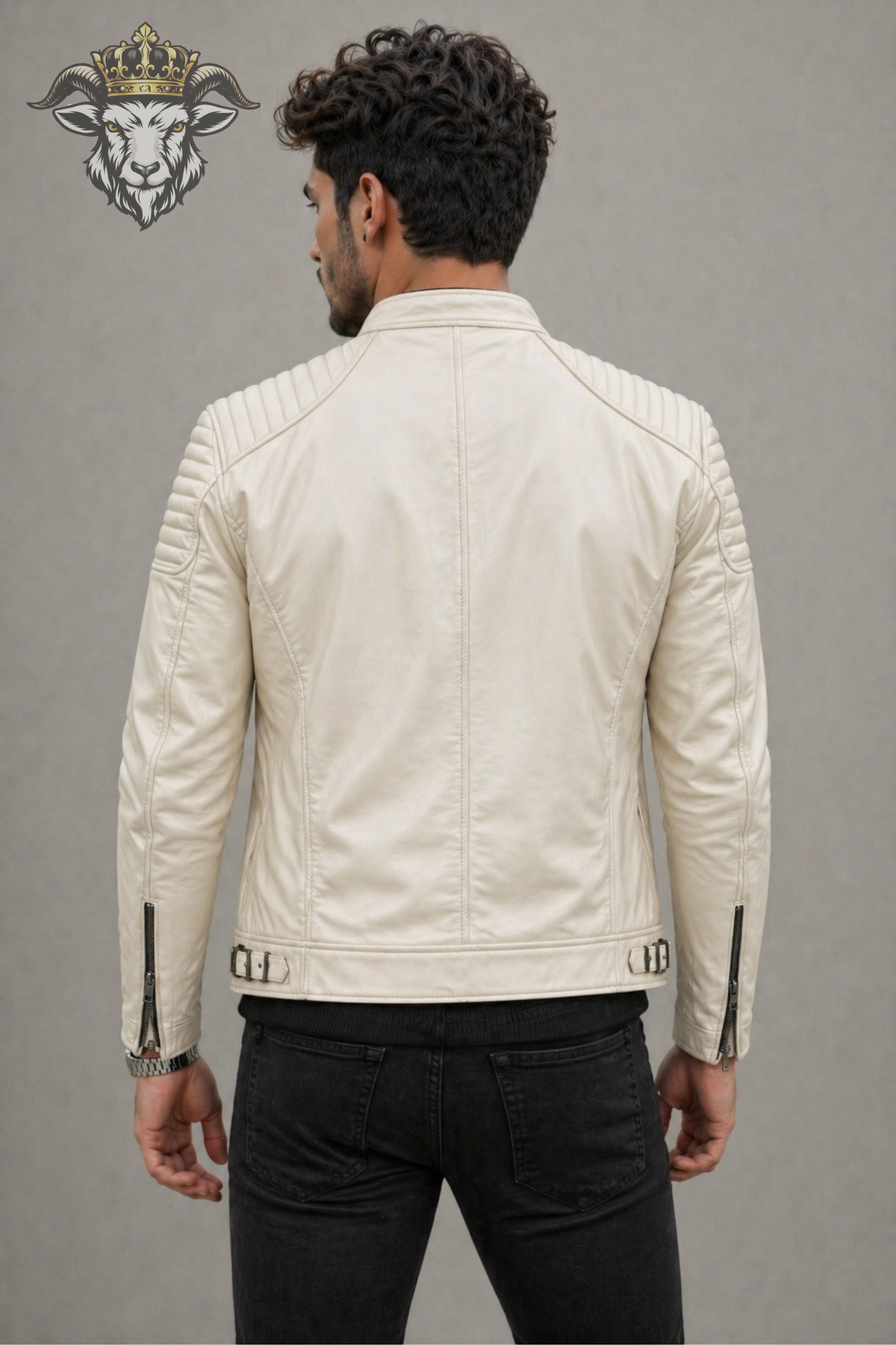 Men’s Cream Real Leather Roadster Jacket