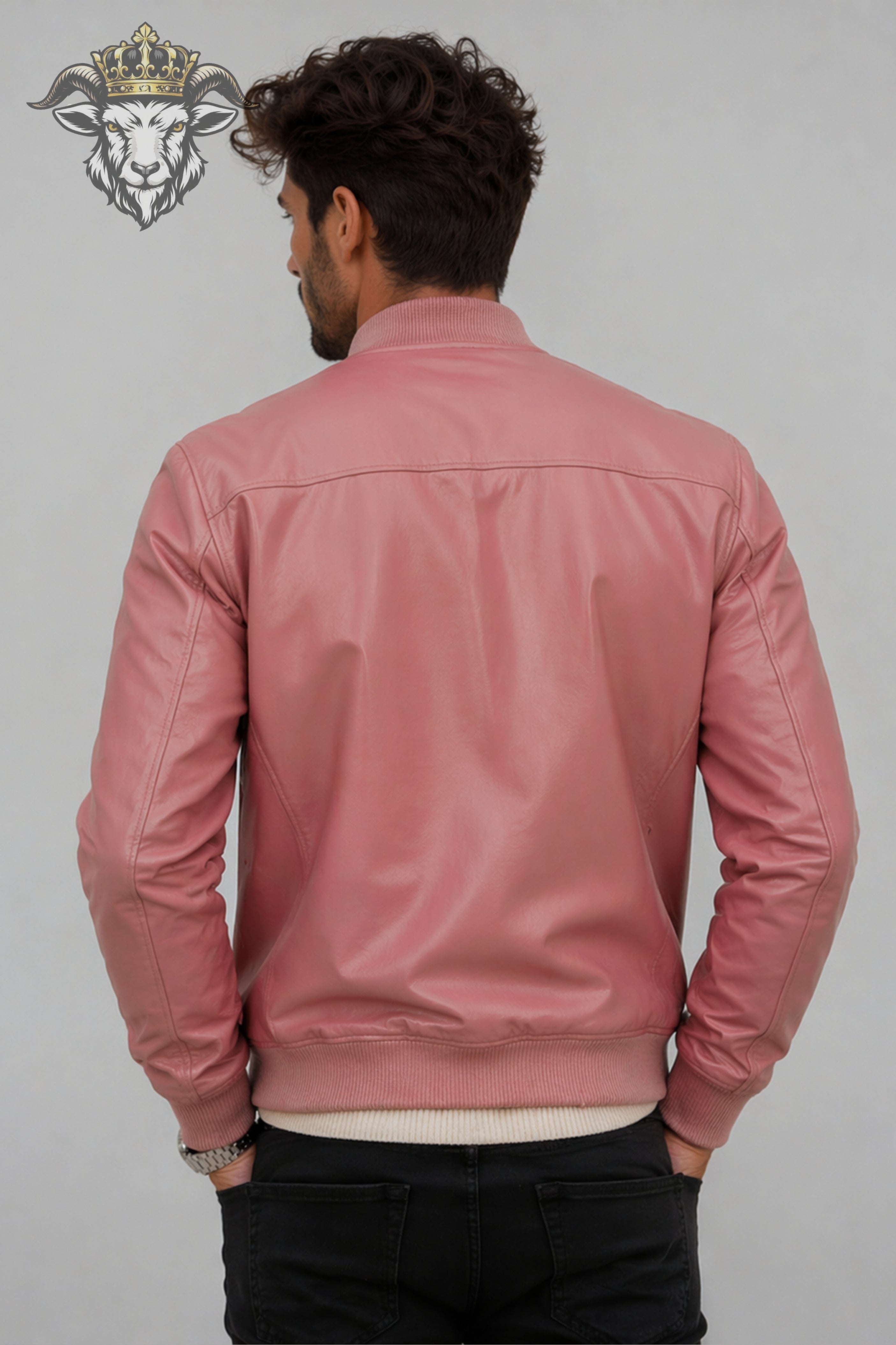 Men’s Pink Real Leather Bomber Jacket
