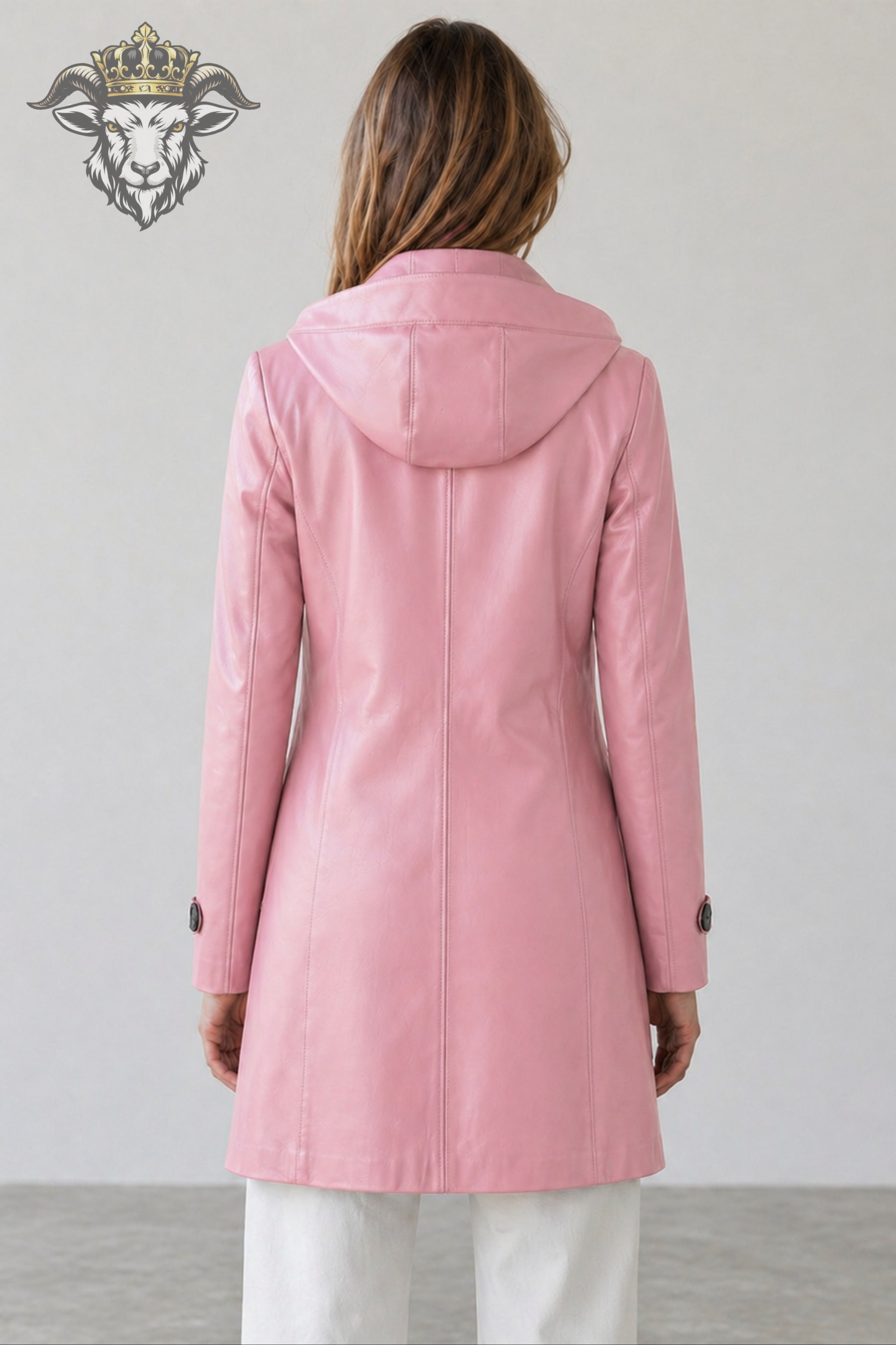 Women’s Pink Real Leather Hooded Coat