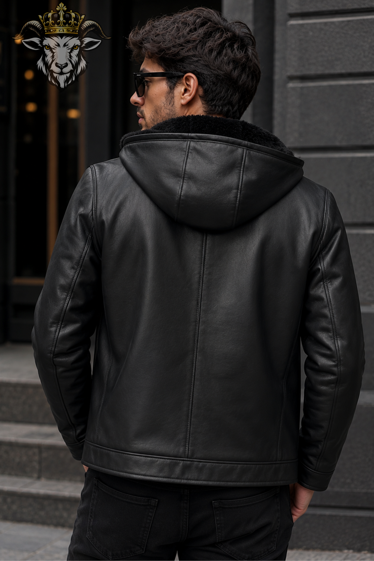 Men’s Black Genuine Leather Hooded Jacket, Real Leather Winter Coat with Faux Fur Lining, Warm Biker Hoodie Jacket, Luxury Casual Outerwear