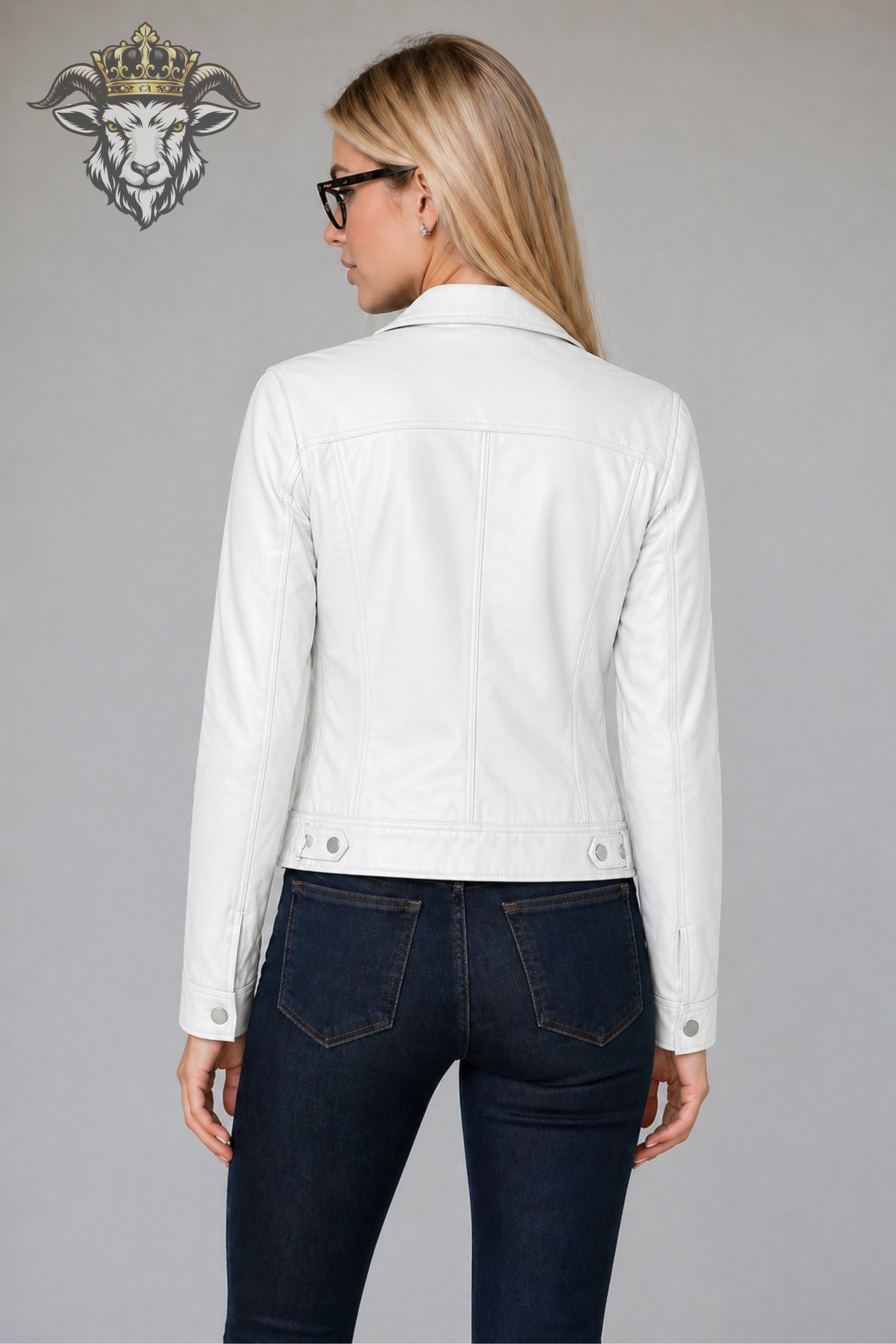 Women’s White Real Leather Trucker Jacket