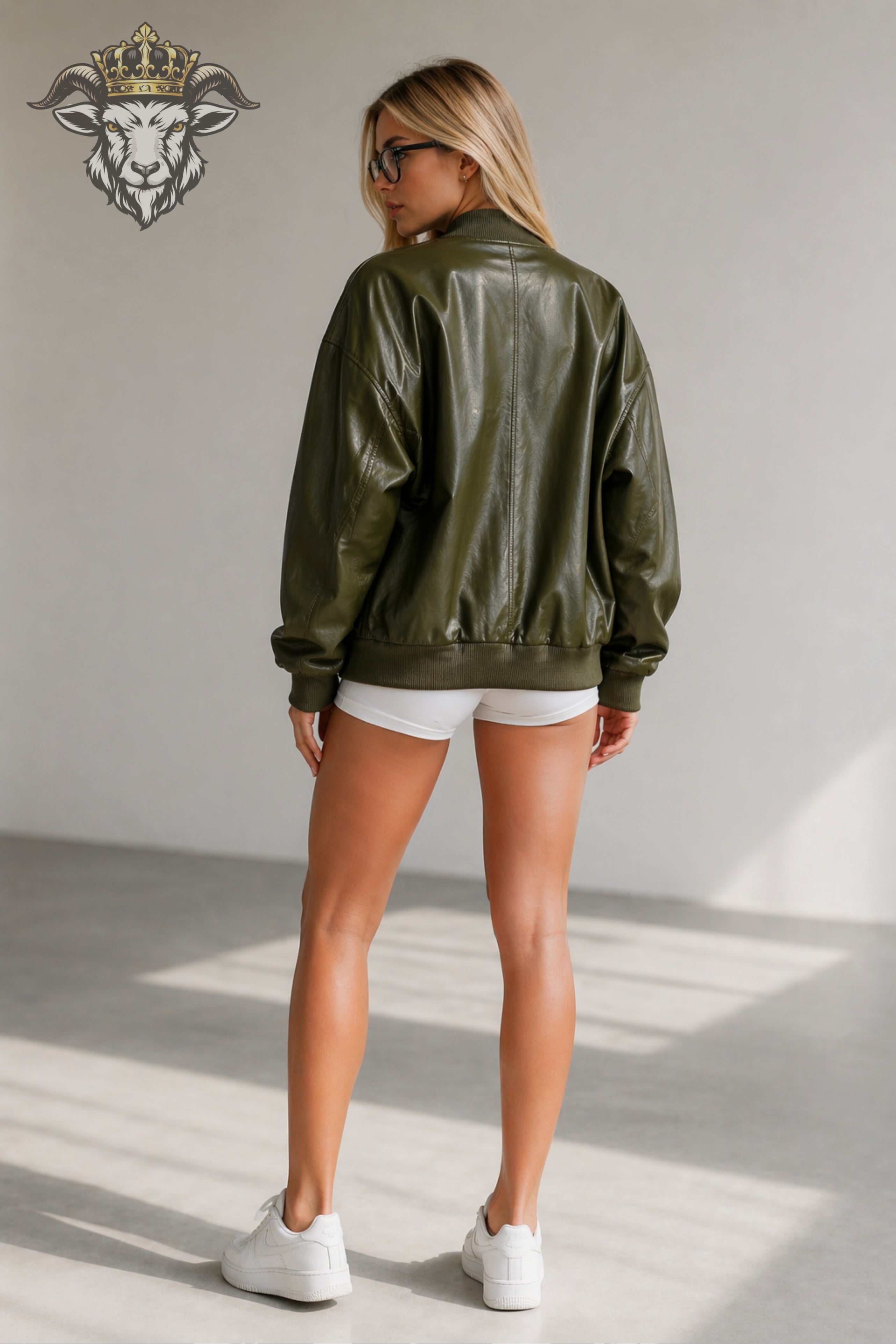 Women’s Green Oversize Real Leather Bomber Jacket