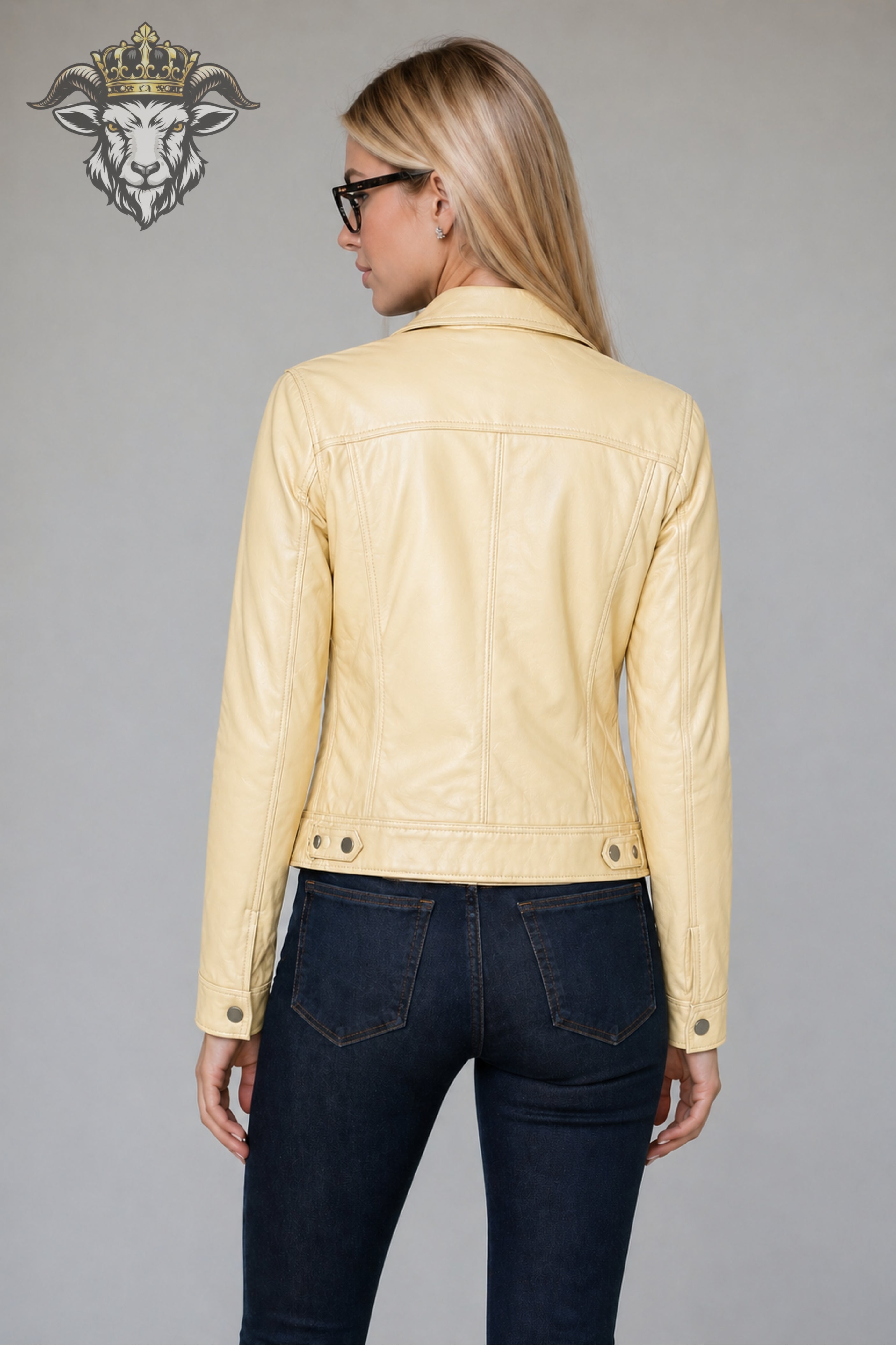 Women’s Pale Yellow Real Leather Trucker Jacket
