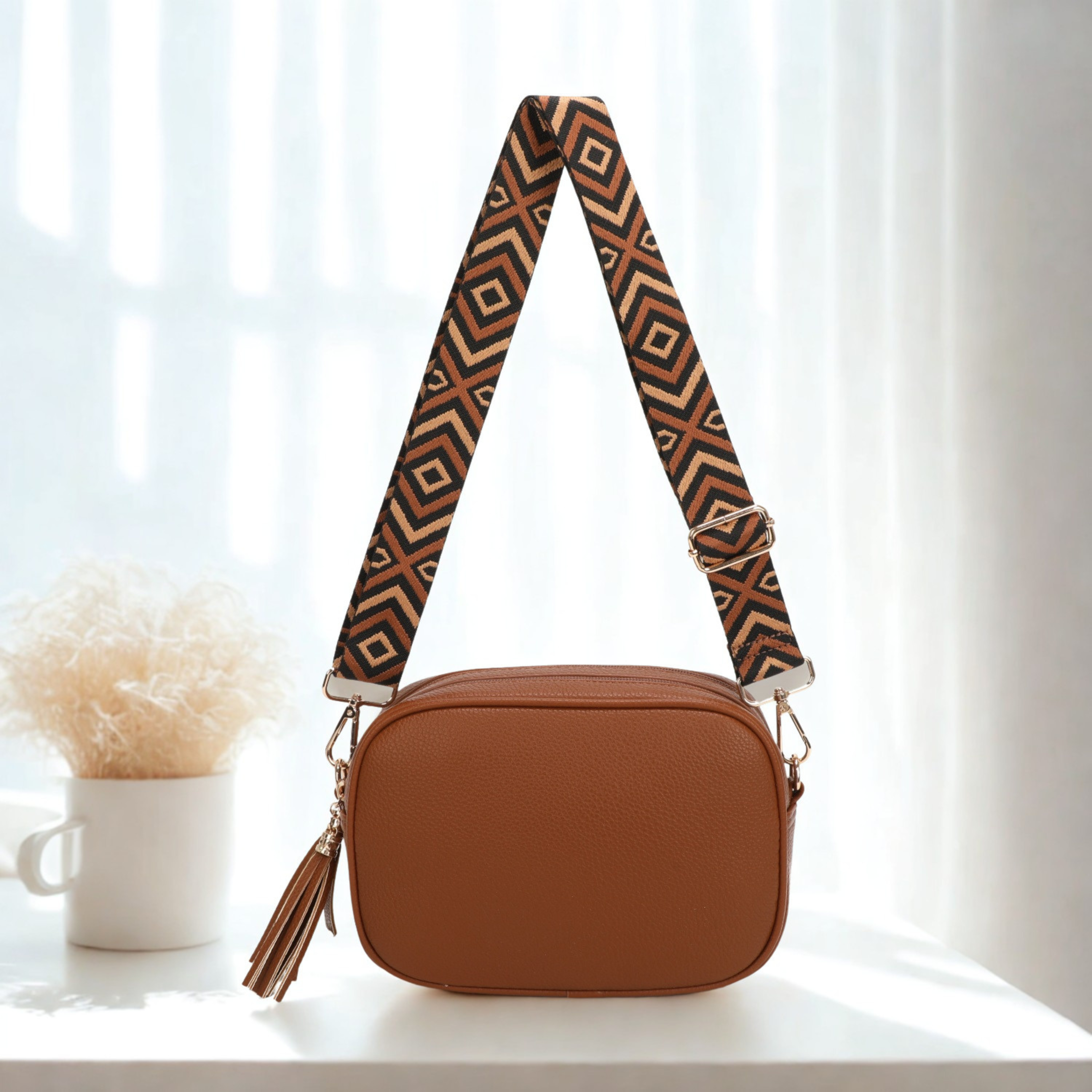 Women’s Small Crossbody Camera Bag with Colourful Strap,