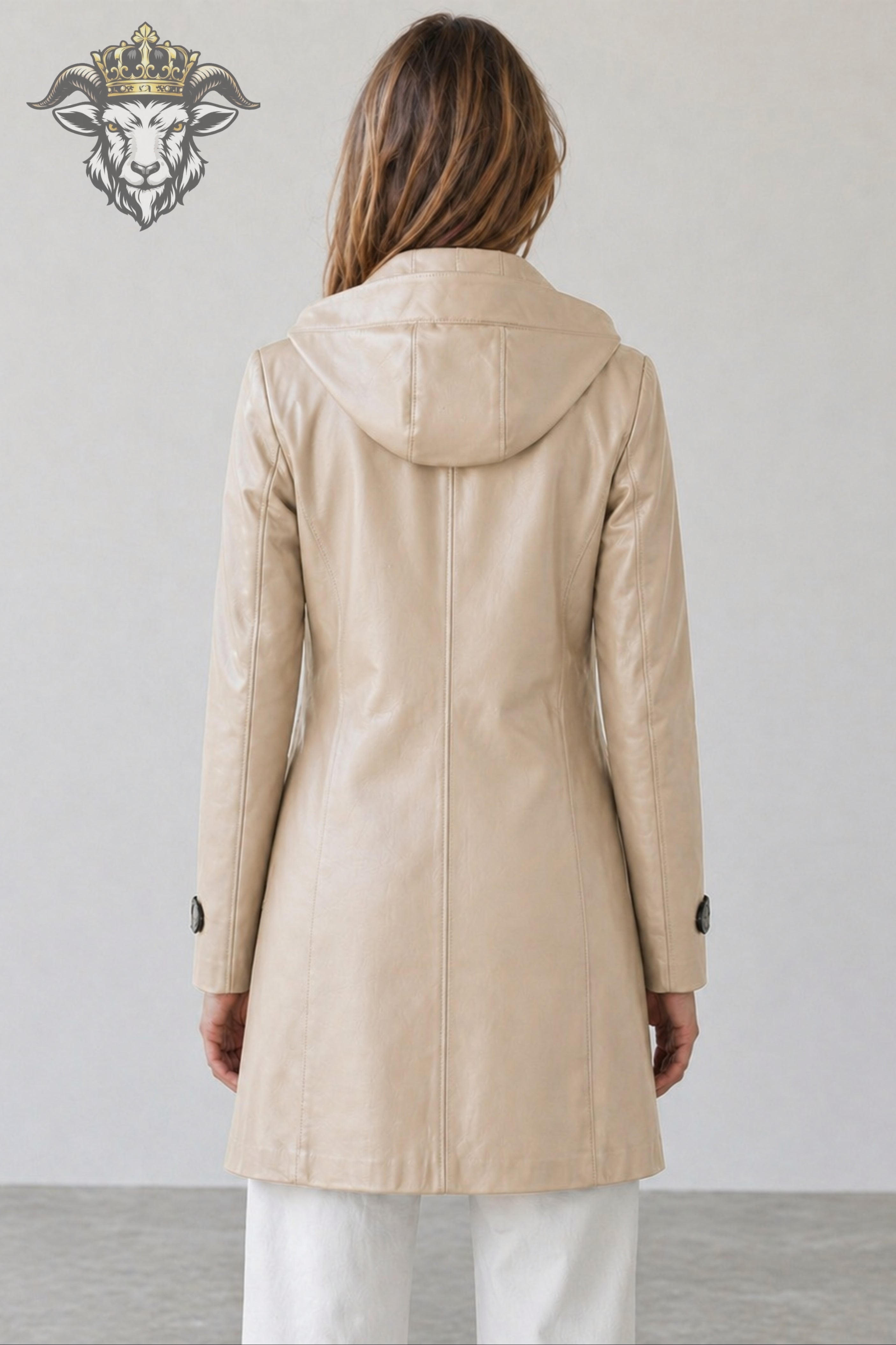Women’s Beige Real Leather Hooded Coat