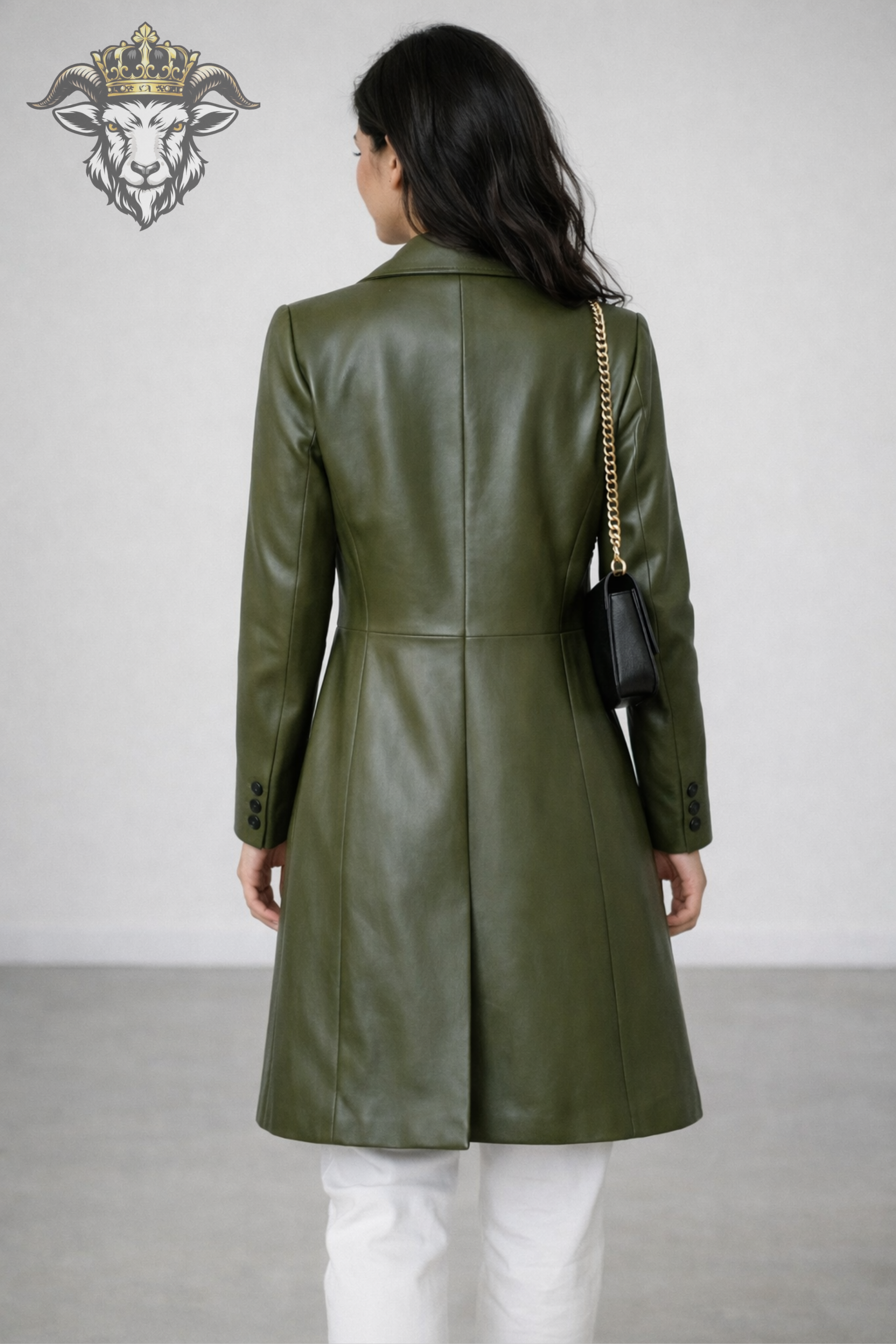 Women’s Olive Green Real Leather Mid-Length Coat