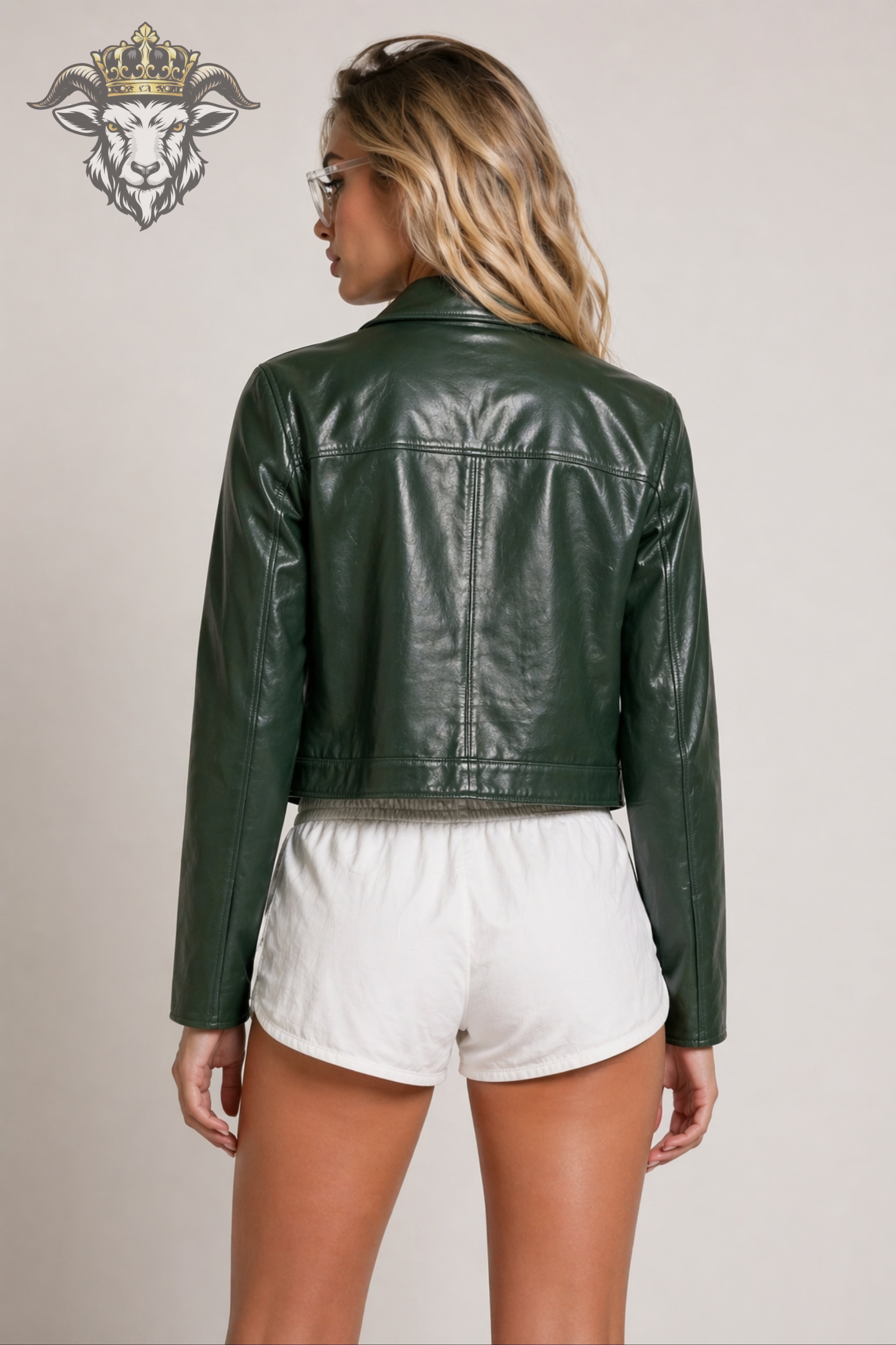 Women’s Green Real Leather Cropped Jacket